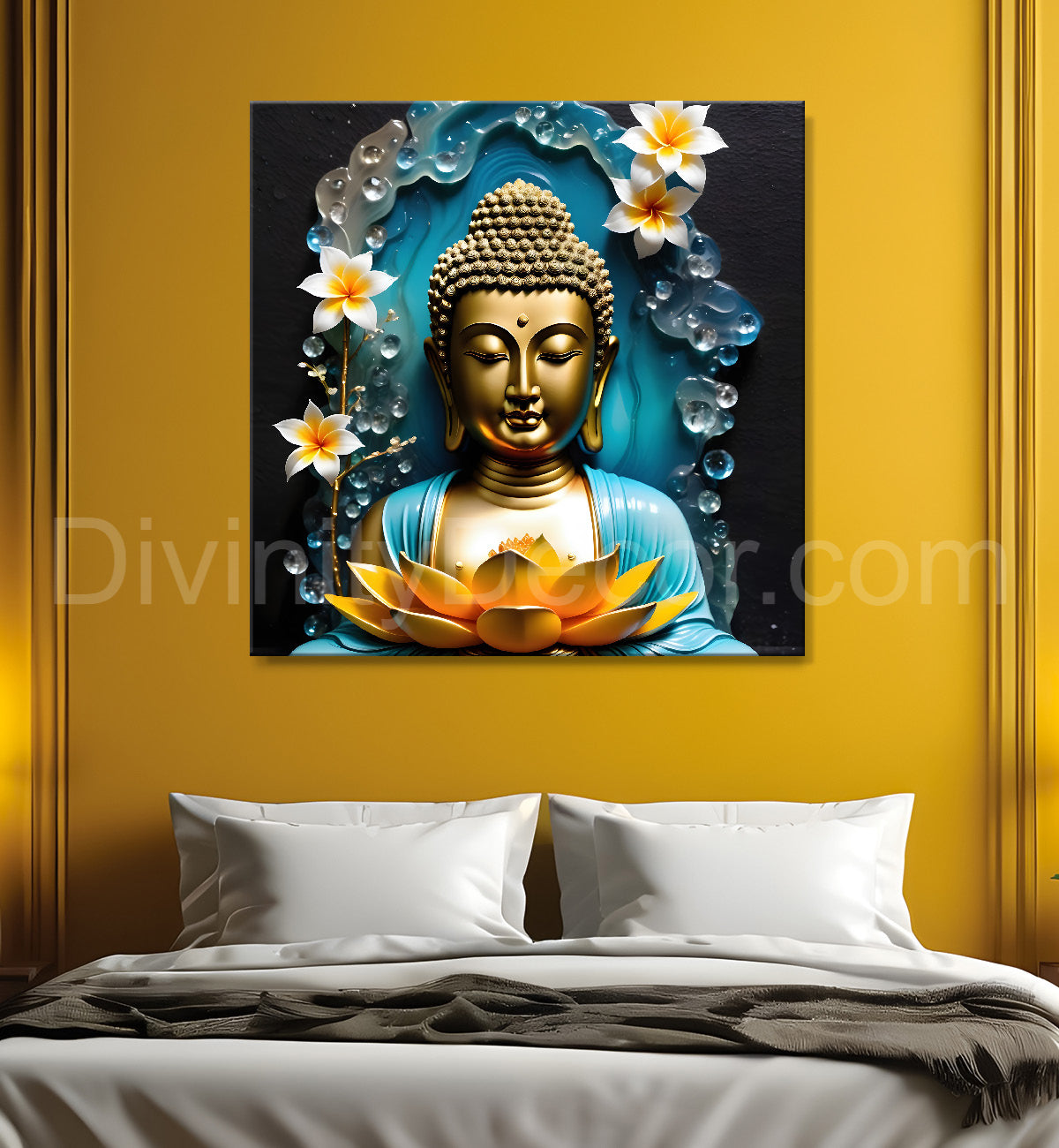 Lord Buddha Rasin art marble finish Golden painting 24x24 inch Buddha-S-148