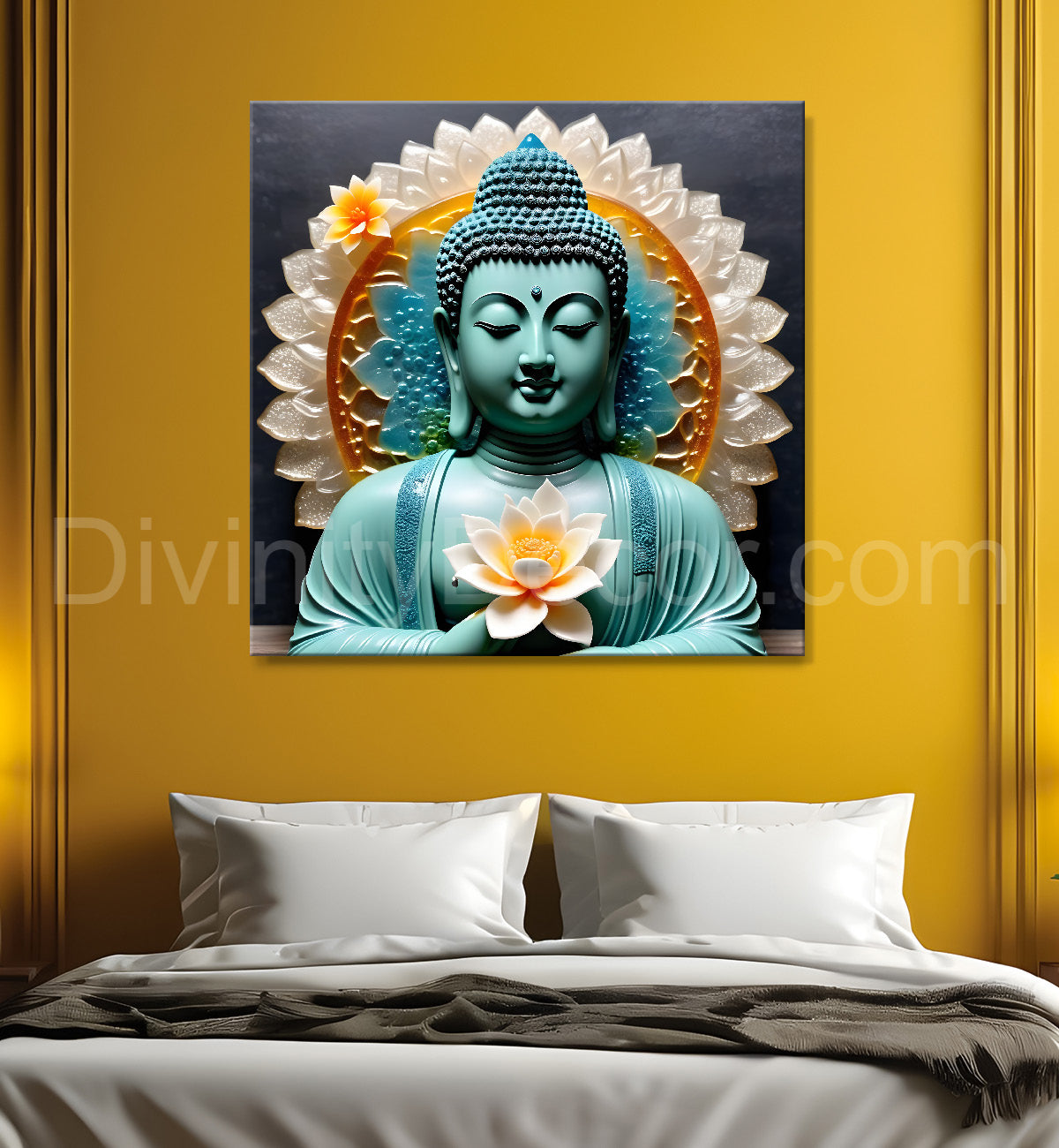 Lord Buddha Rasin art marble finish Golden painting 24x24 inch Buddha-S-149
