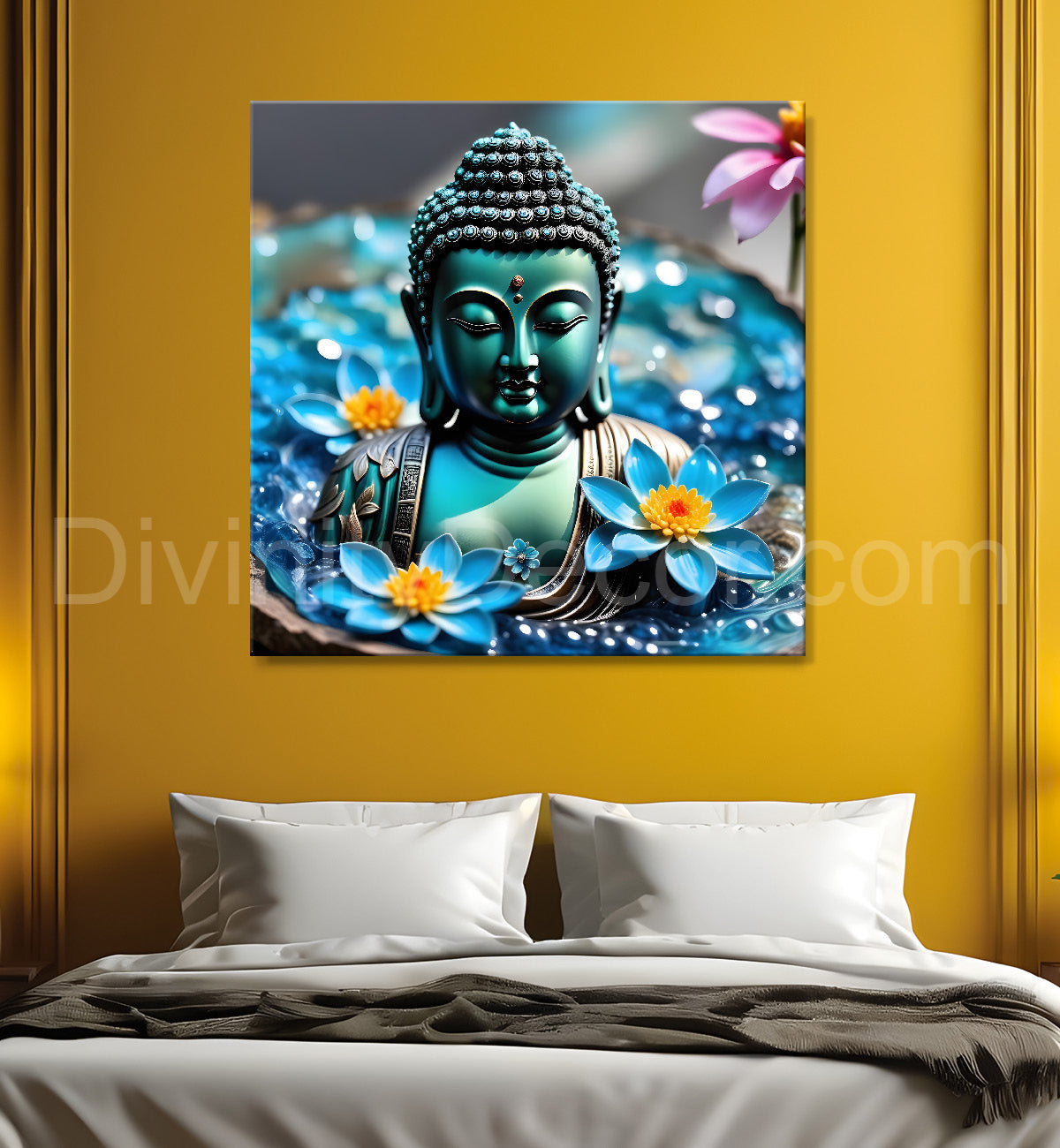 Lord Buddha Rasin art marble finish Golden painting 24x24 inch Buddha-S-150