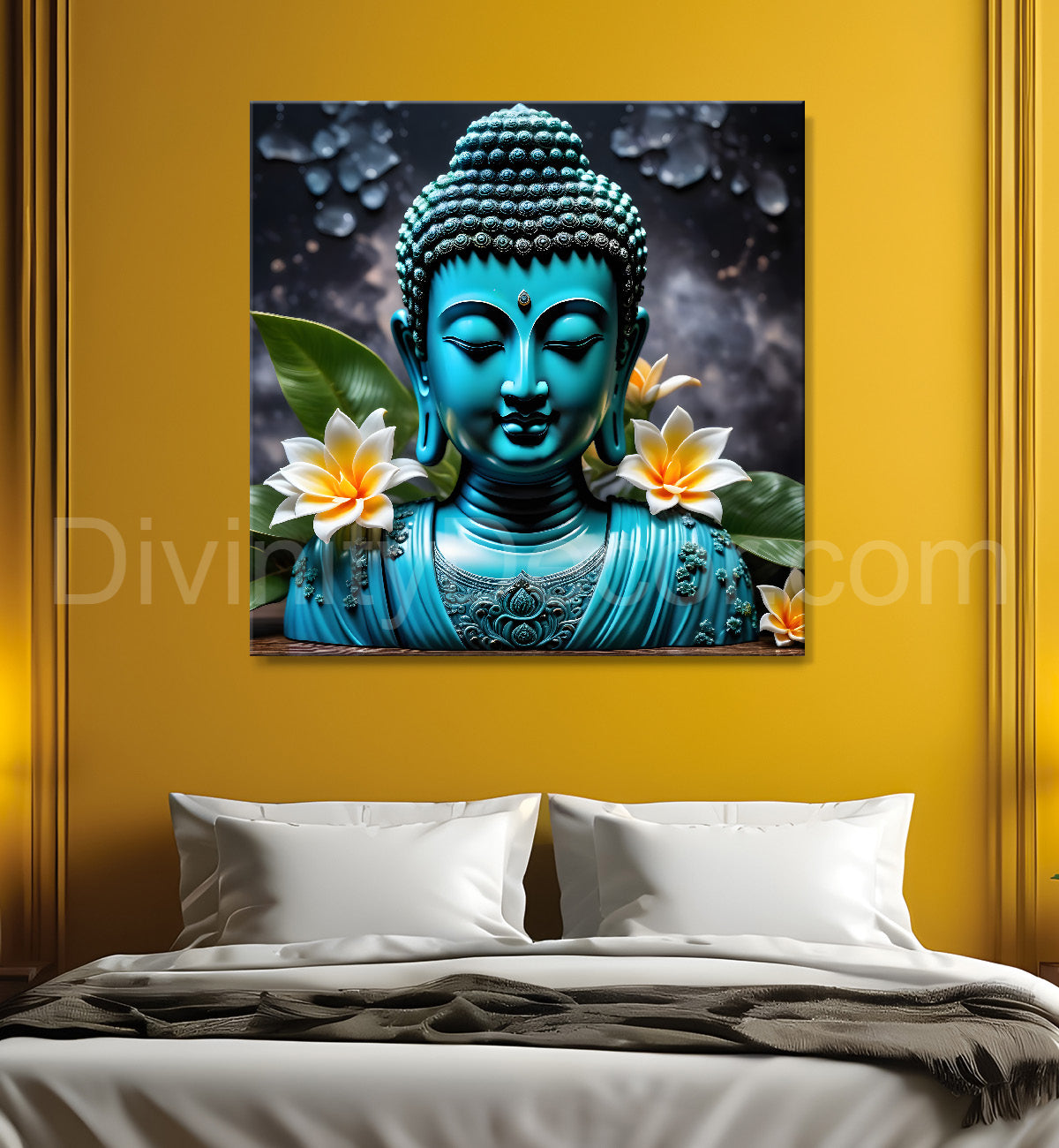 Lord Buddha Rasin art marble finish Golden painting 24x24 inch Buddha-S-151