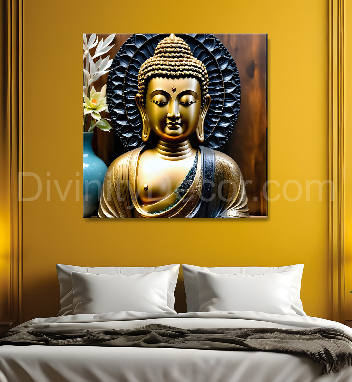 Lord Buddha Rasin art marble finish Golden painting 24x24 inch Buddha-S-156