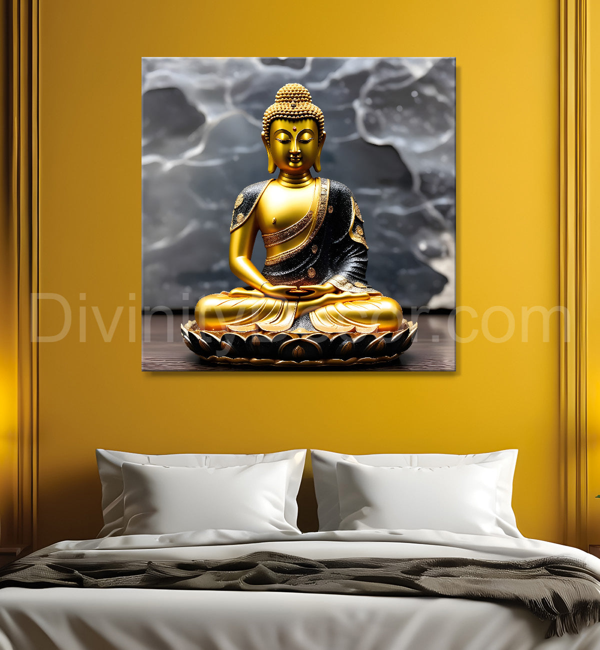 Lord Buddha Rasin art marble finish Golden painting 24x24 inch Buddha-S-158
