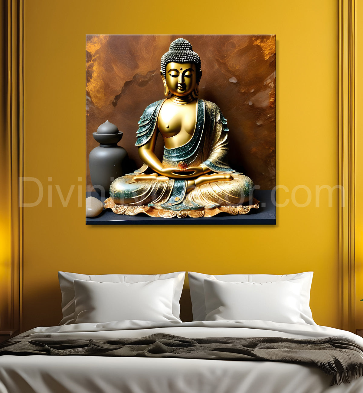 Lord Buddha Rasin art marble finish Golden painting 24x24 inch Buddha-S-159