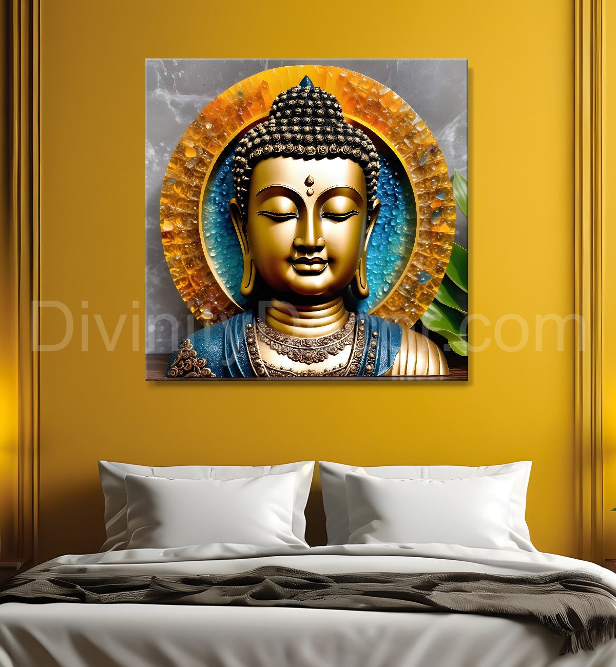 Lord Buddha Rasin art marble finish Golden painting 24x24 inch Buddha-S-161