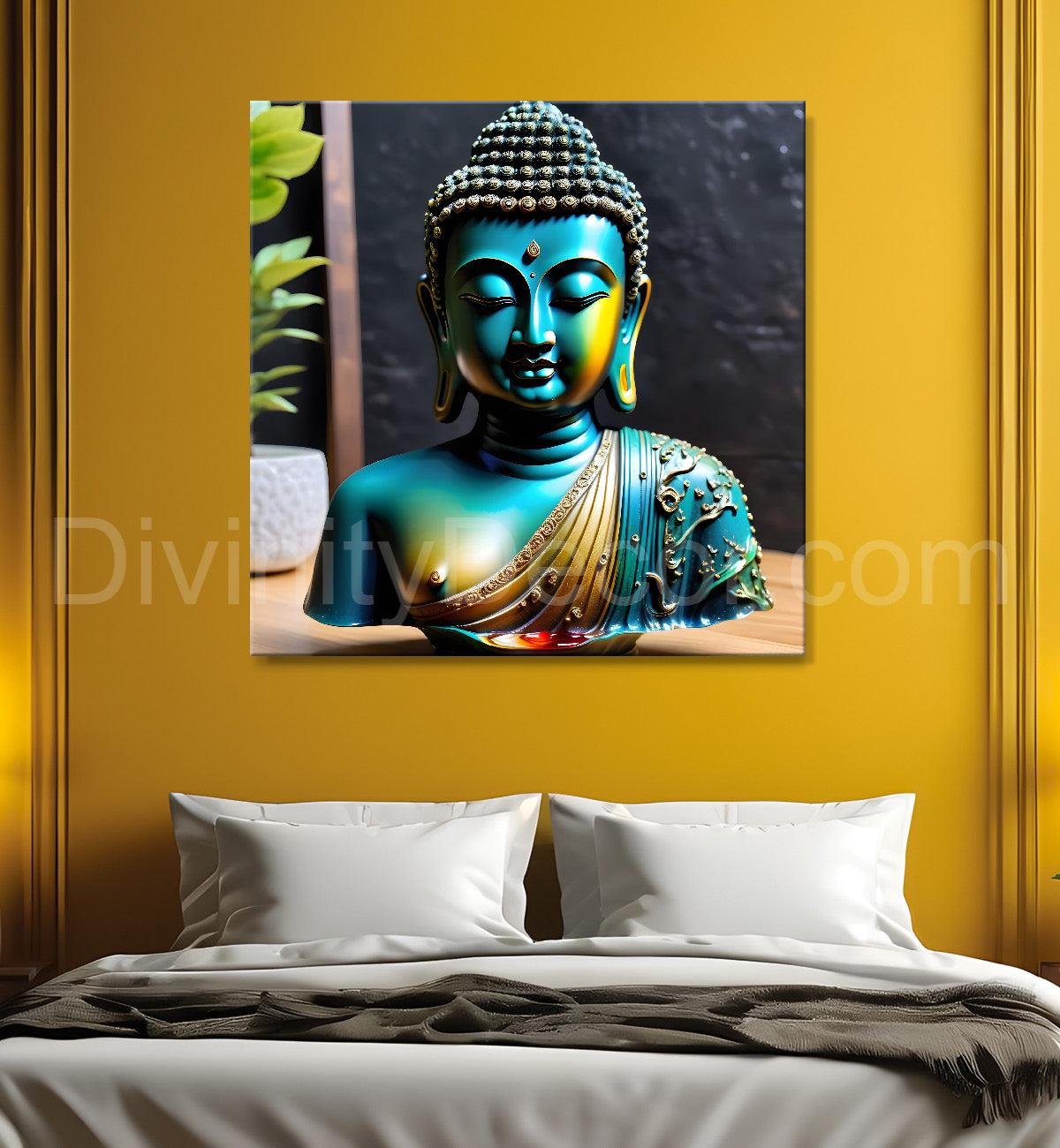 Lord Buddha Rasin art marble finish Golden painting 24x24 inch Buddha-S-162
