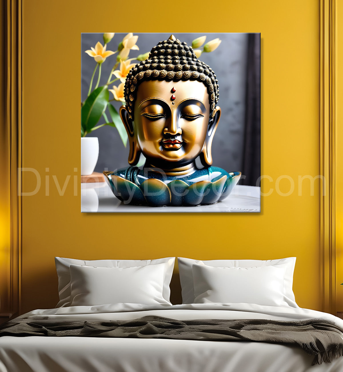 Lord Buddha Rasin art marble finish Golden painting 24x24 inch Buddha-S-164