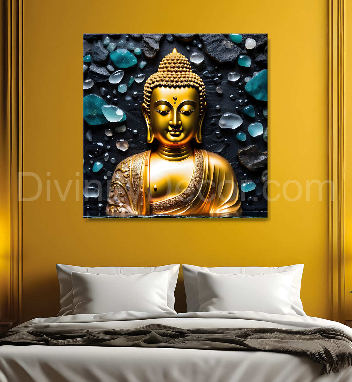 Lord Buddha Rasin art marble finish Golden painting 24x24 inch Buddha-S-165