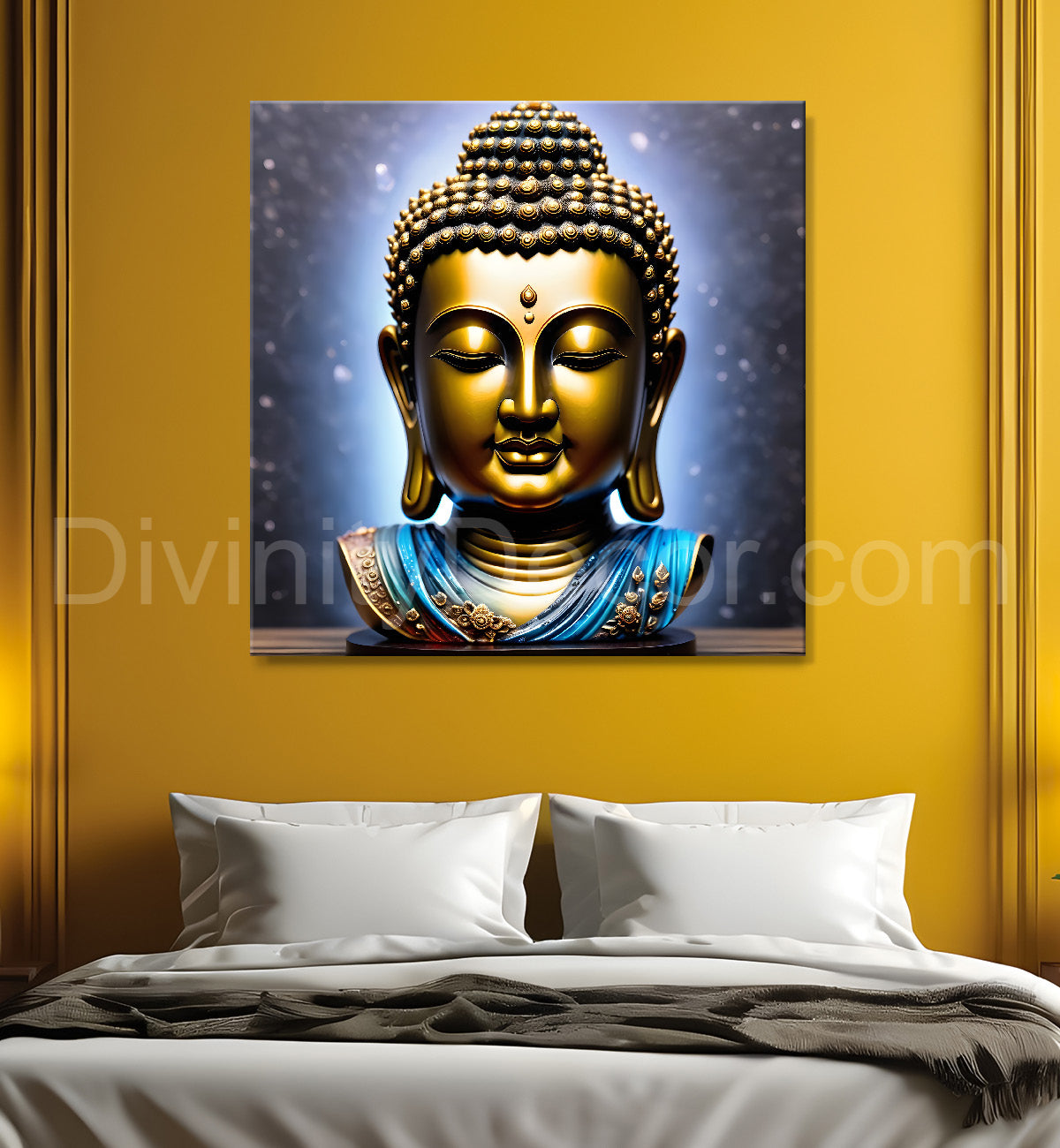 Lord Buddha Rasin art marble finish Golden painting 24x24 inch Buddha-S-166