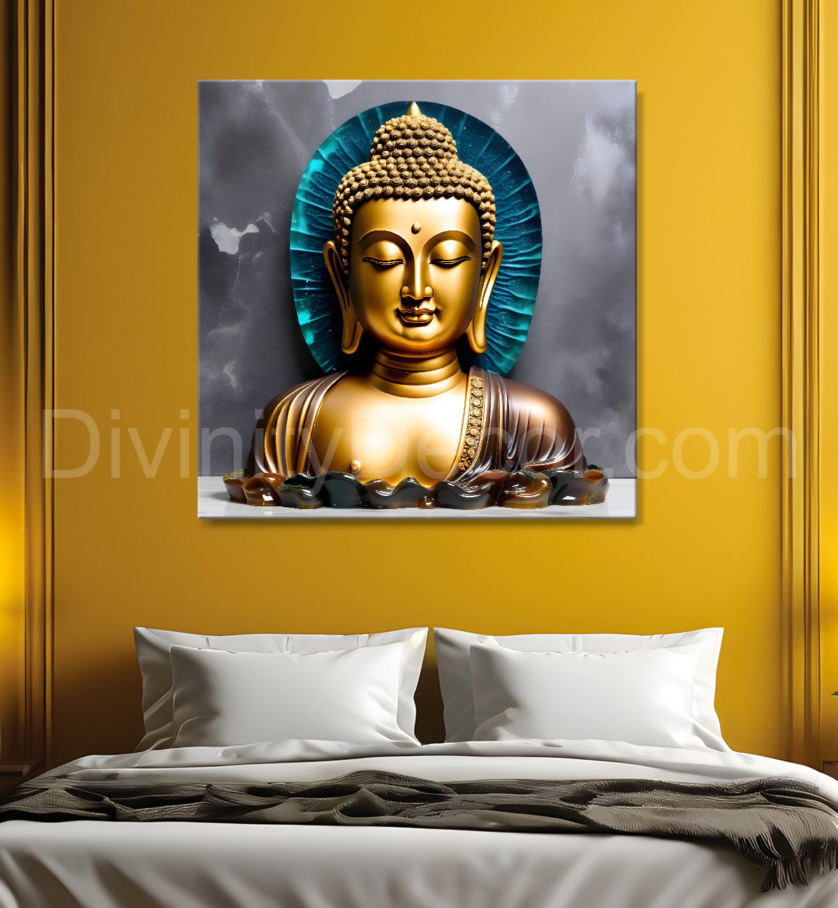 Lord Buddha Rasin art marble finish Golden painting 24x24 inch Buddha-S-167