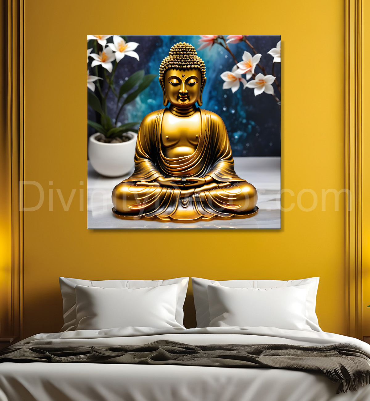 Lord Buddha Rasin art marble finish Golden painting 24x24 inch Buddha-S-168