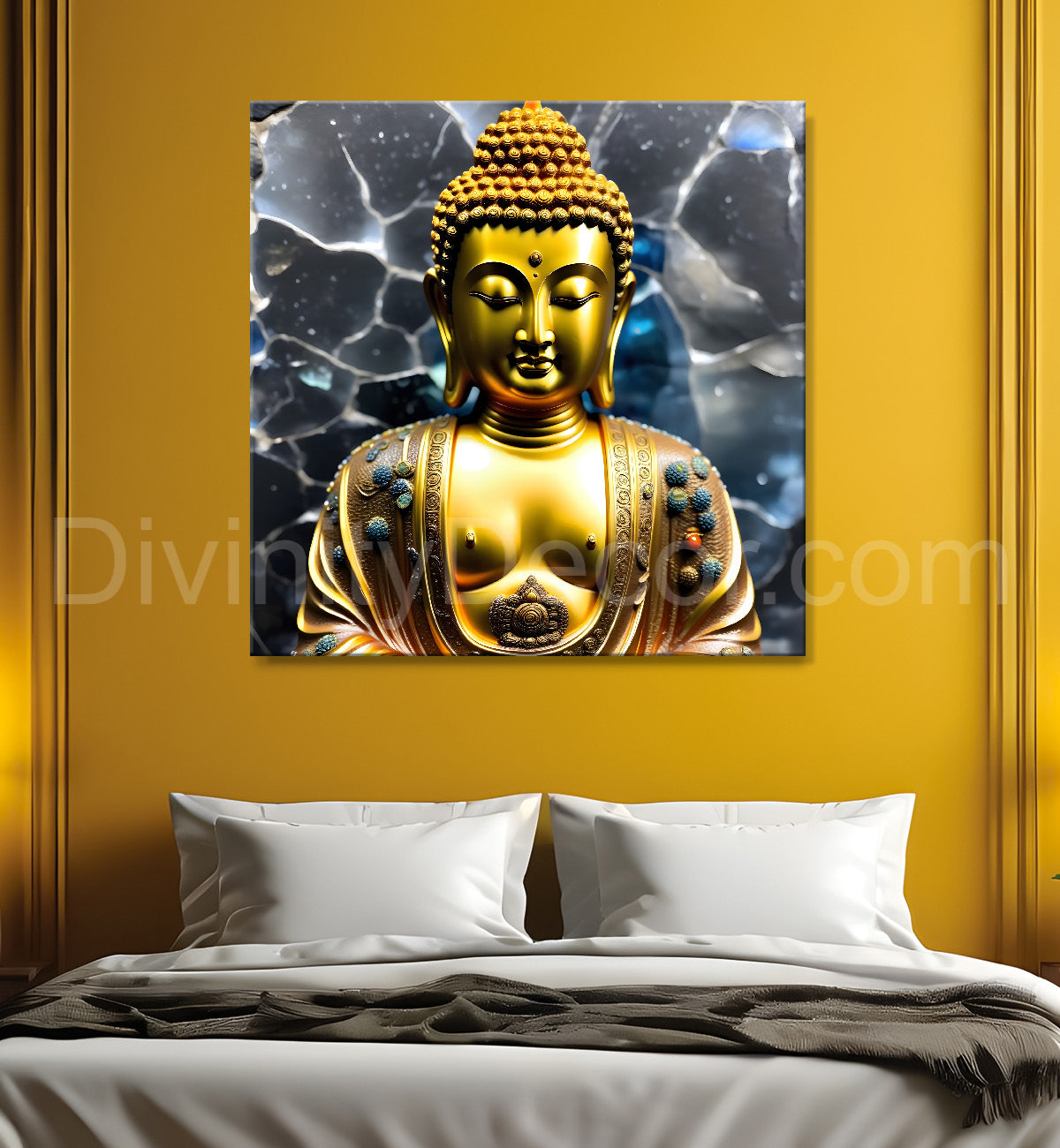 Lord Buddha Rasin art marble finish Golden painting 24x24 inch Buddha-S-169