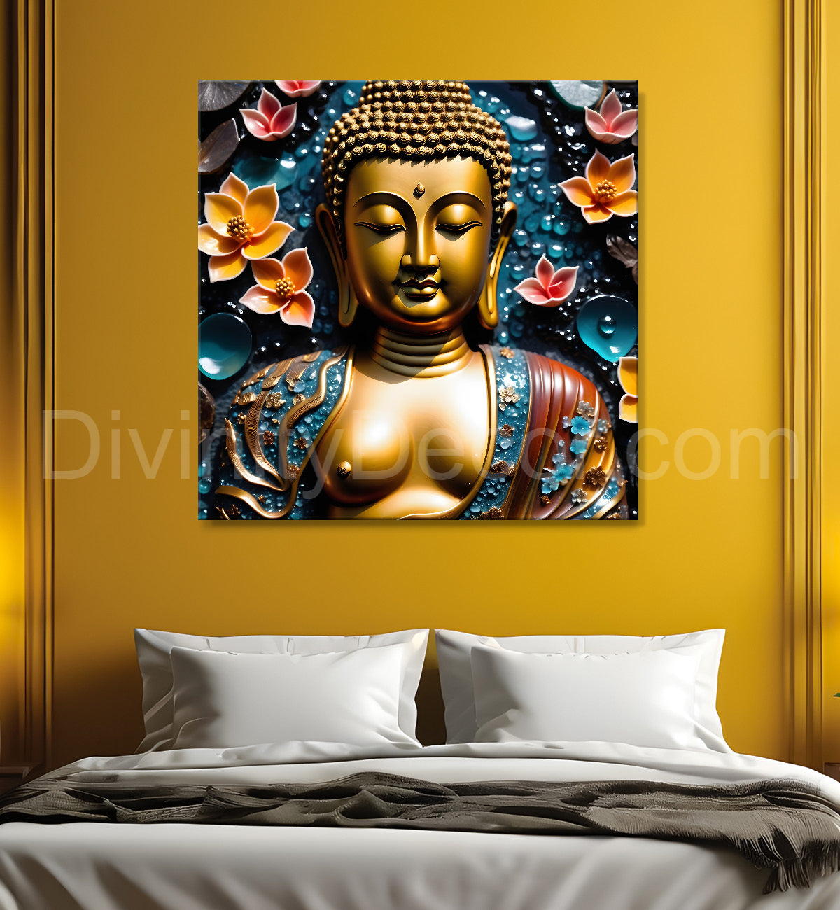 Lord Buddha Rasin art marble finish Golden painting 24x24 inch Buddha-S-170
