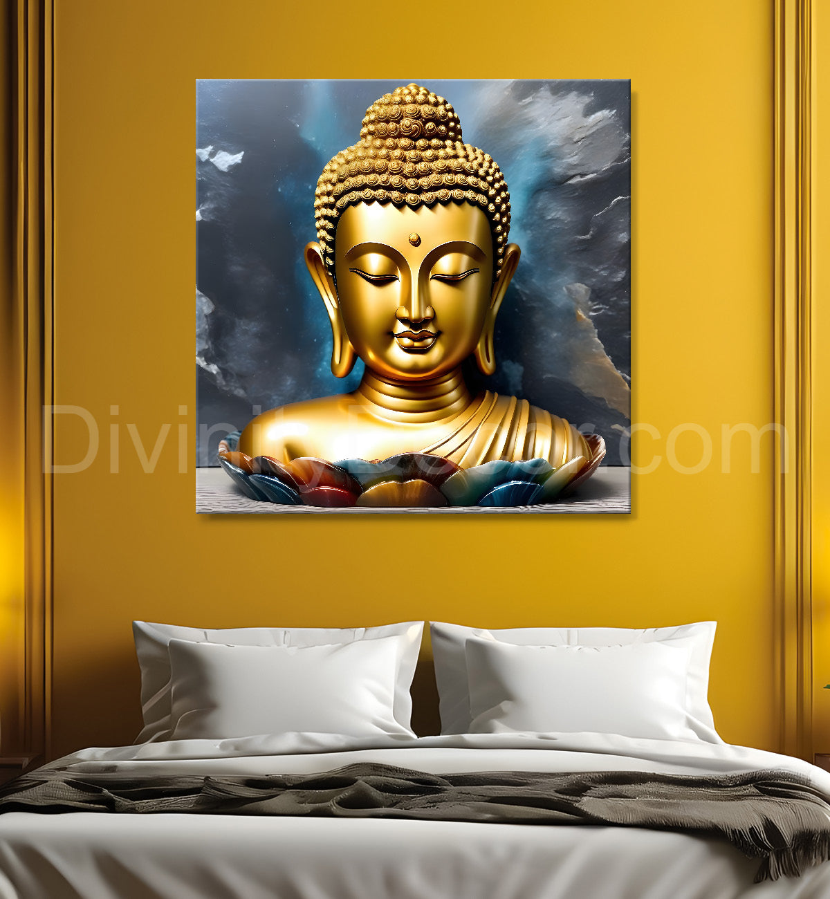 Lord Buddha Rasin art marble finish Golden painting 24x24 inch Buddha-S-171