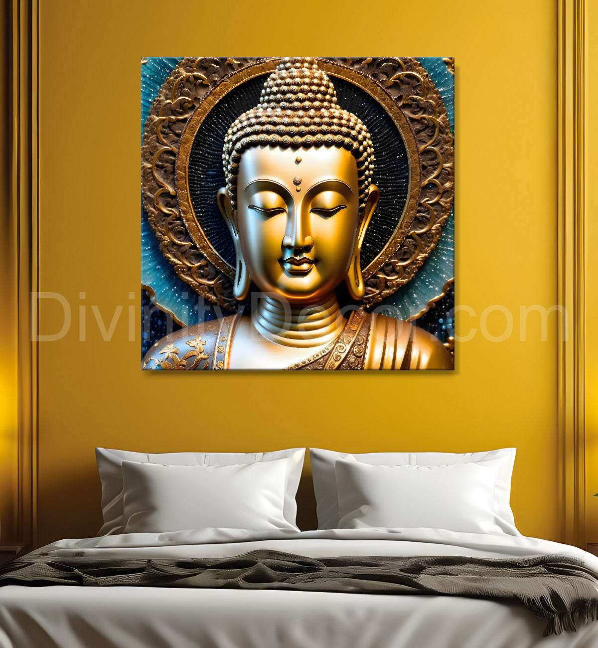 Lord Buddha Rasin art marble finish Golden painting 24x24 inch Buddha-S-172