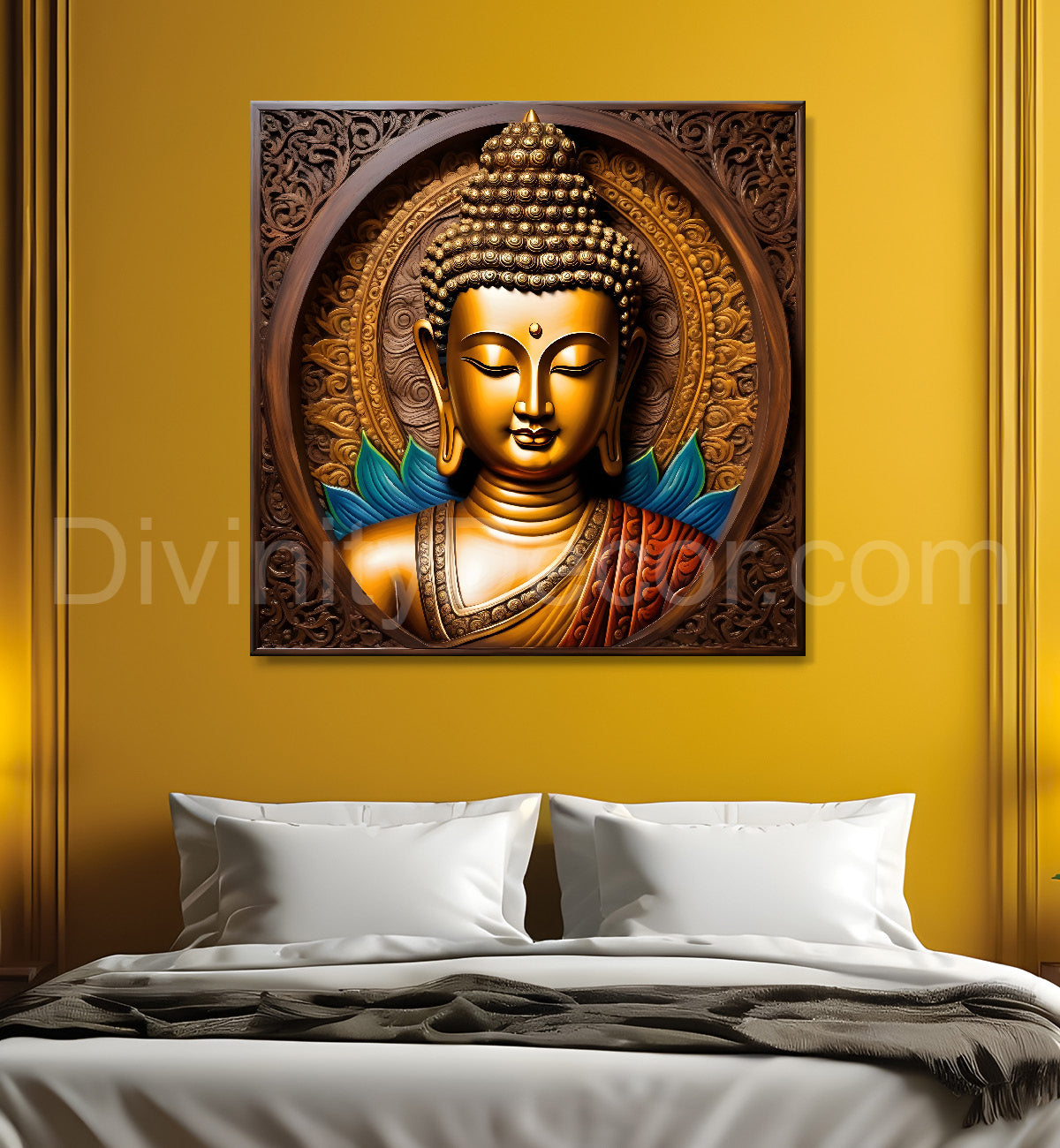 Buddha Painting Wooden Finish 24x24 inch Buddha-S-173