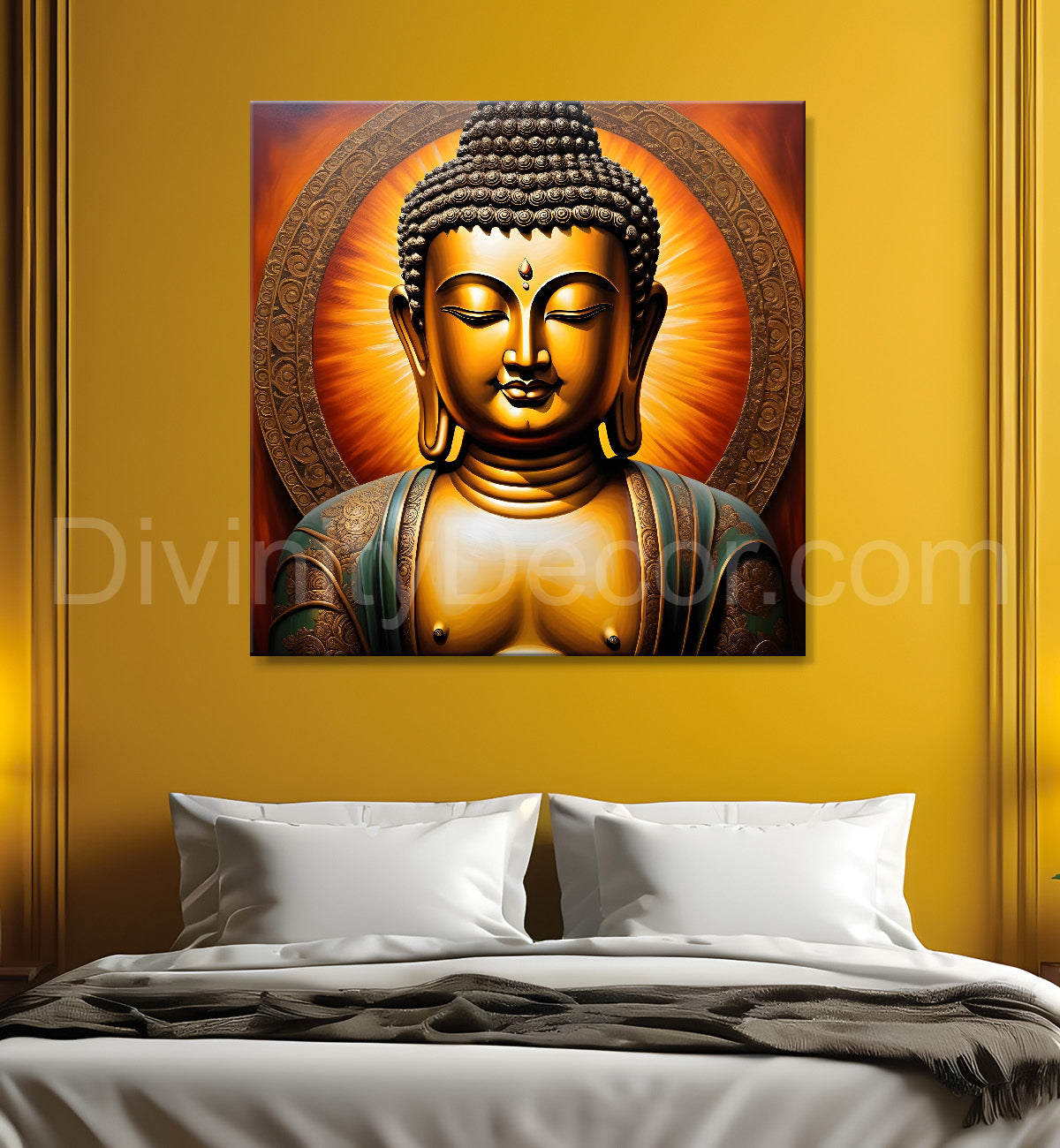 Buddha Painting Wooden Finish 24x24 inch Buddha-S-174