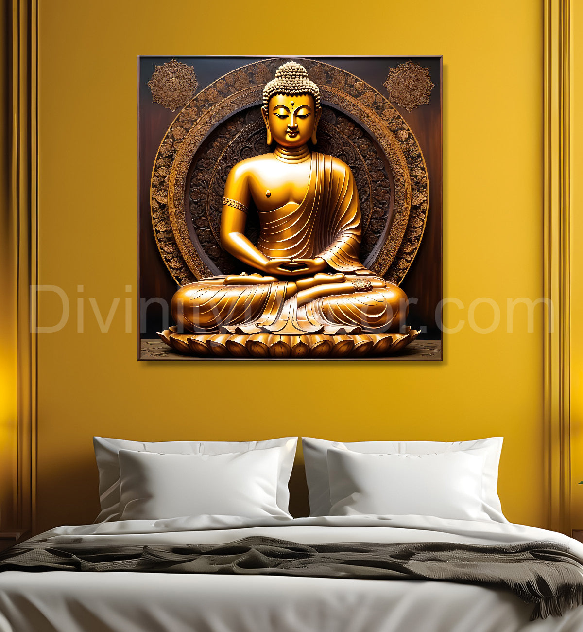 Buddha Painting Wooden Finish 24x24 inch Buddha-S-175
