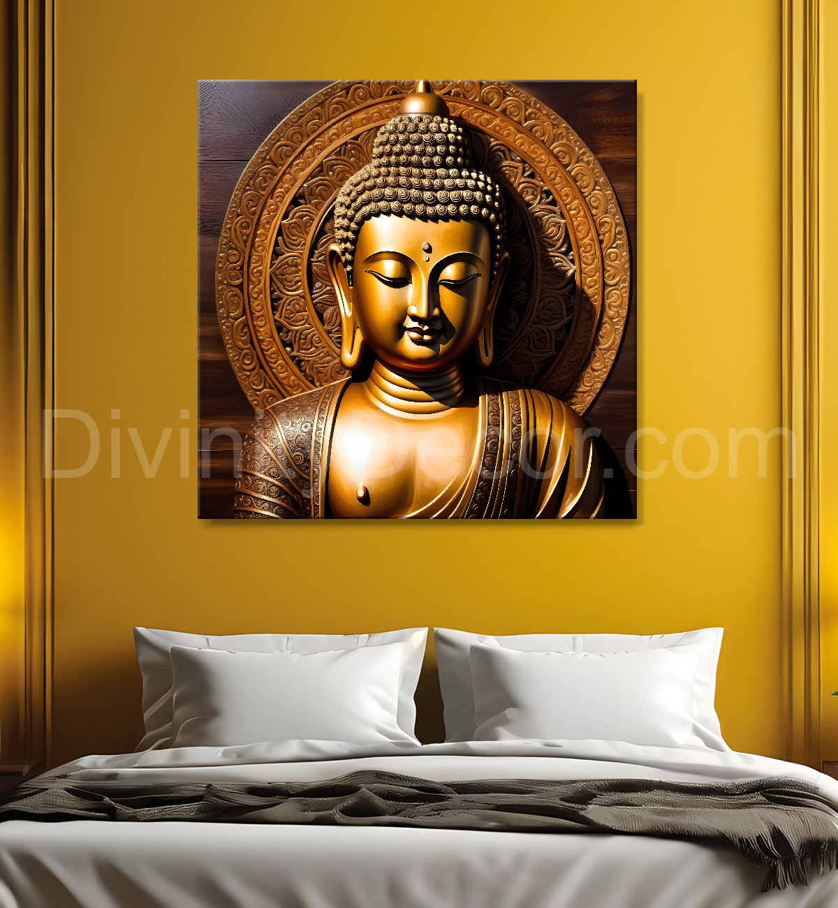 Buddha Painting Wooden Finish 24x24 inch Buddha-S-176