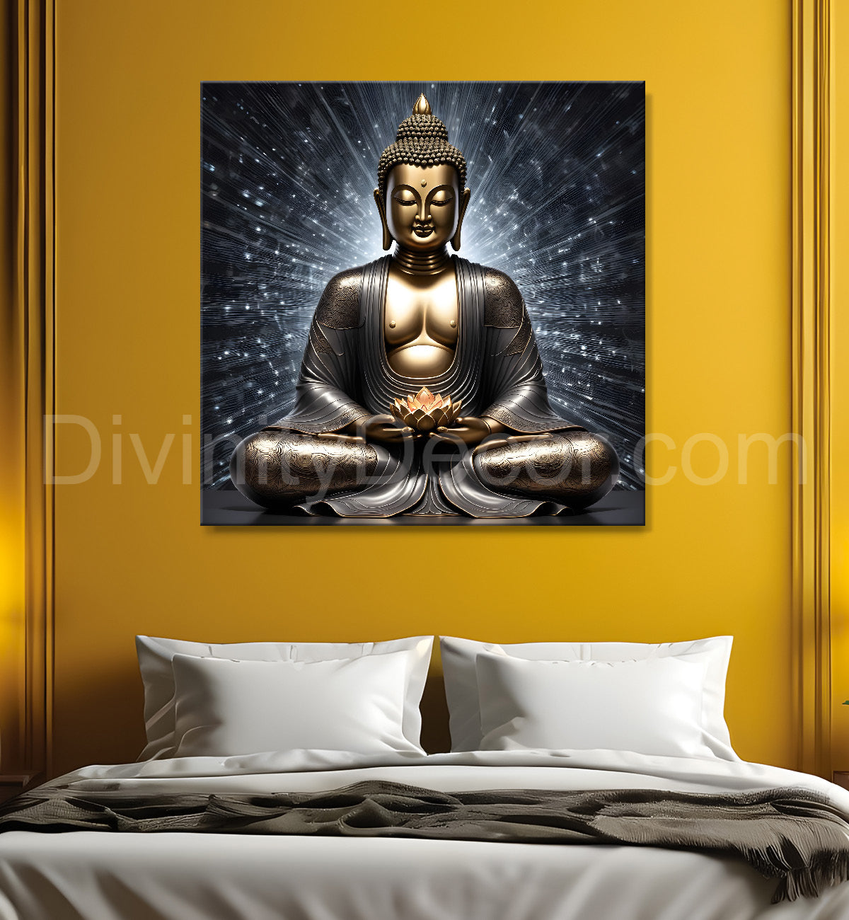Golden Gray Black Dark theme buddha painting 24x24 inch Buddha-S-178