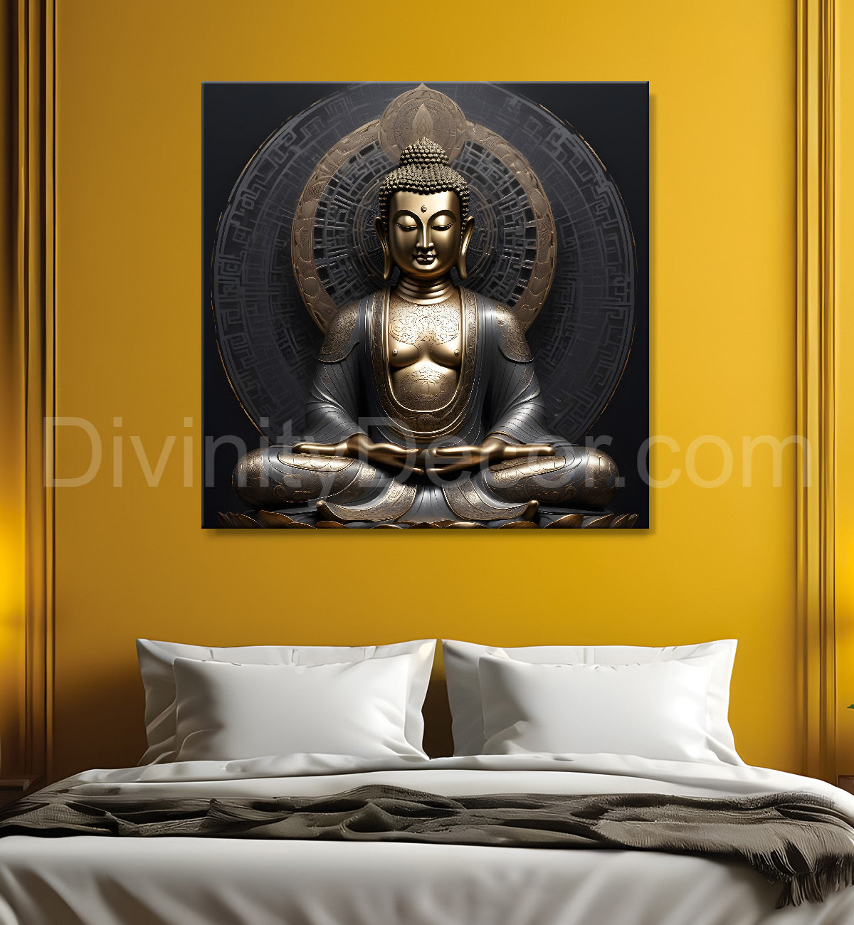 Golden Gray Black Dark theme buddha painting 24x24 inch Buddha-S-179
