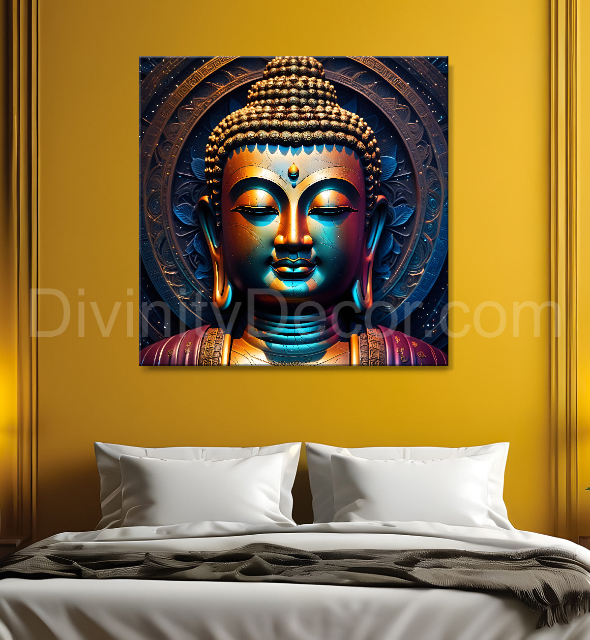Buddha statue with cosmic light in background painting 24x24 inch Buddha-S-183