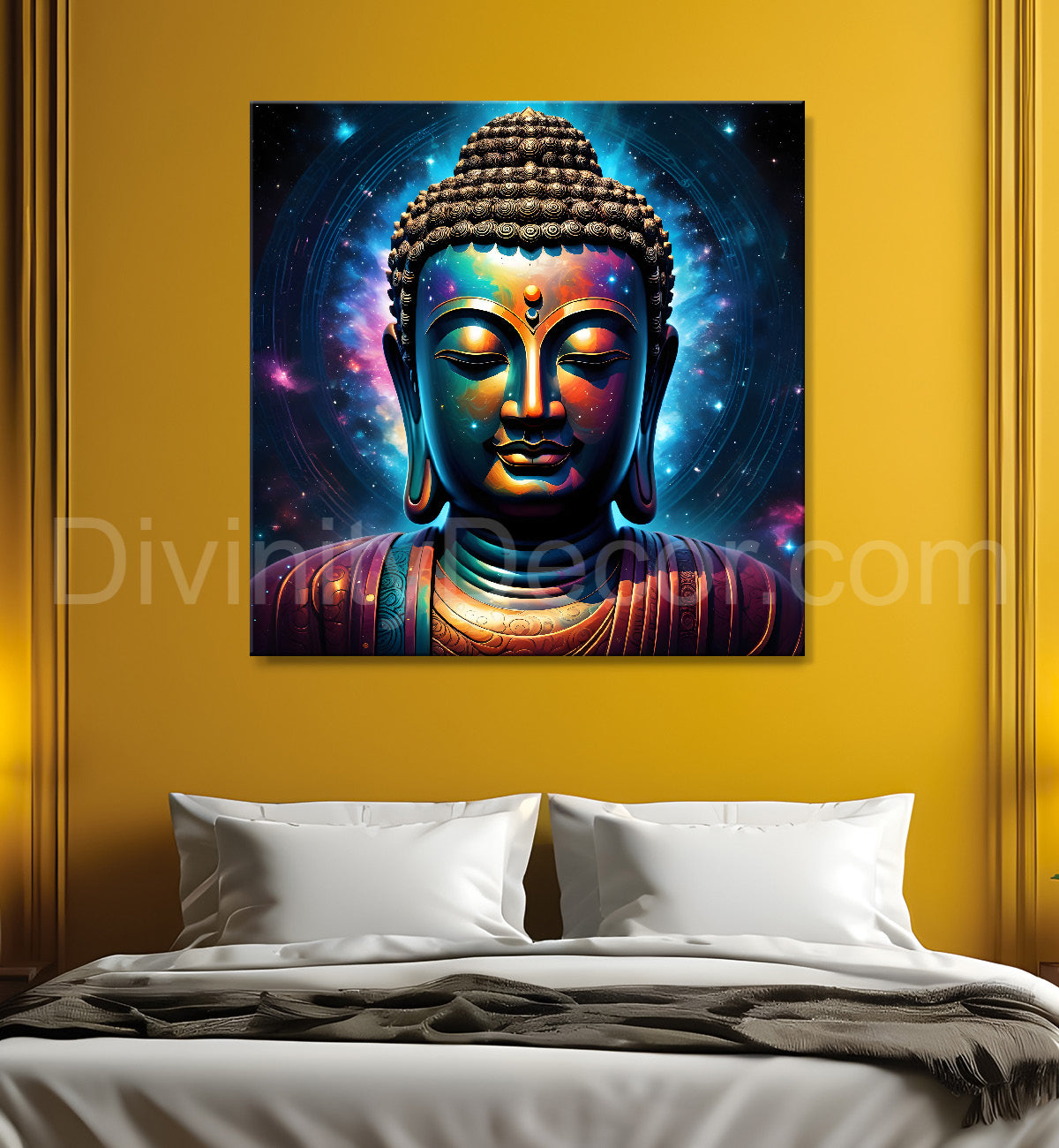 Buddha statue with cosmic light in background painting 24x24 inch Buddha-S-184