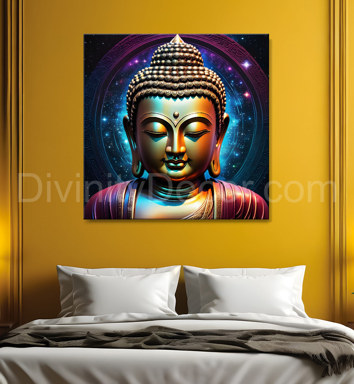 Buddha statue with cosmic light in background painting 24x24 inch Buddha-S-185
