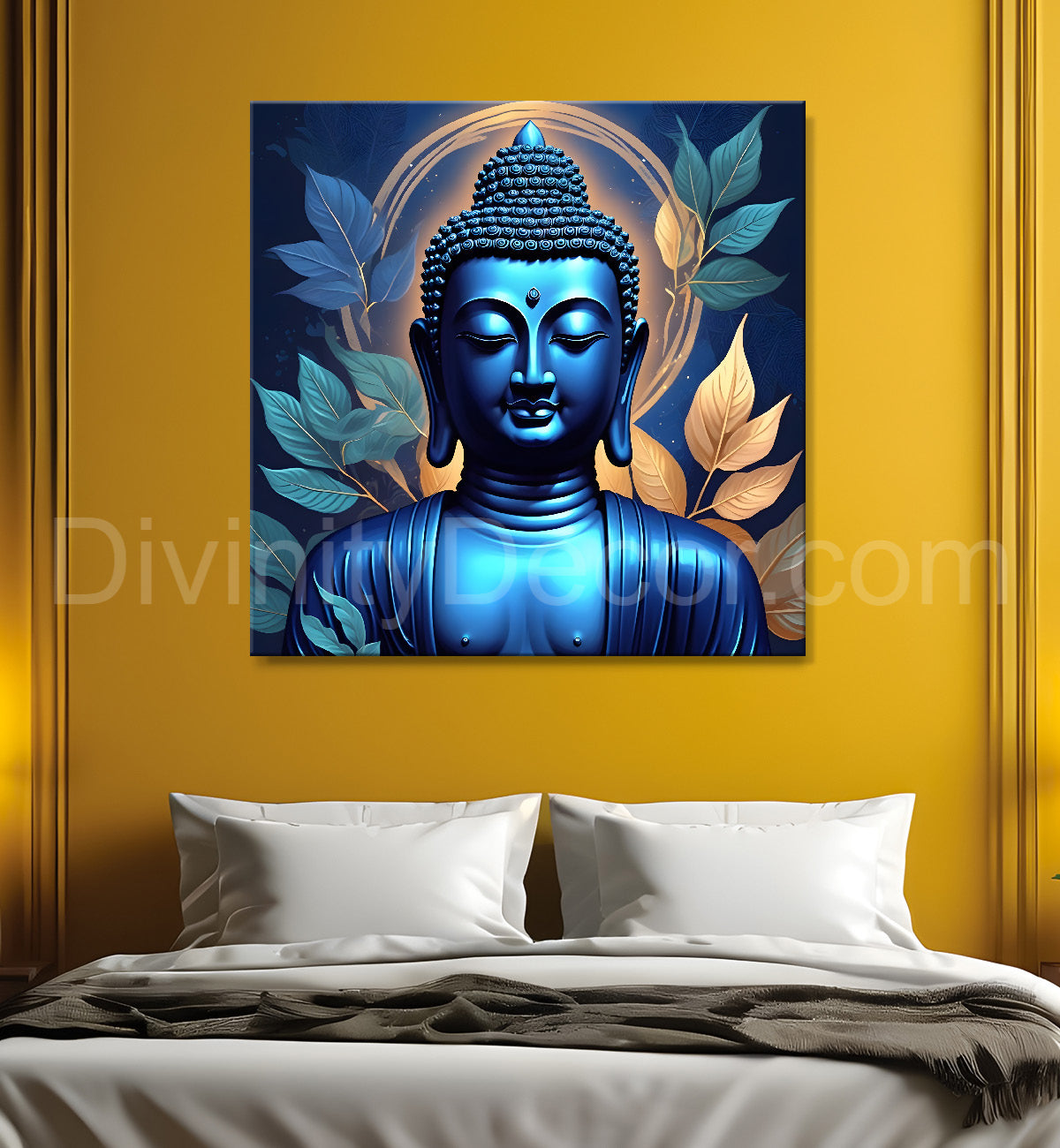 Blue buddha face in textued background 24x24 inch Buddha-S-194