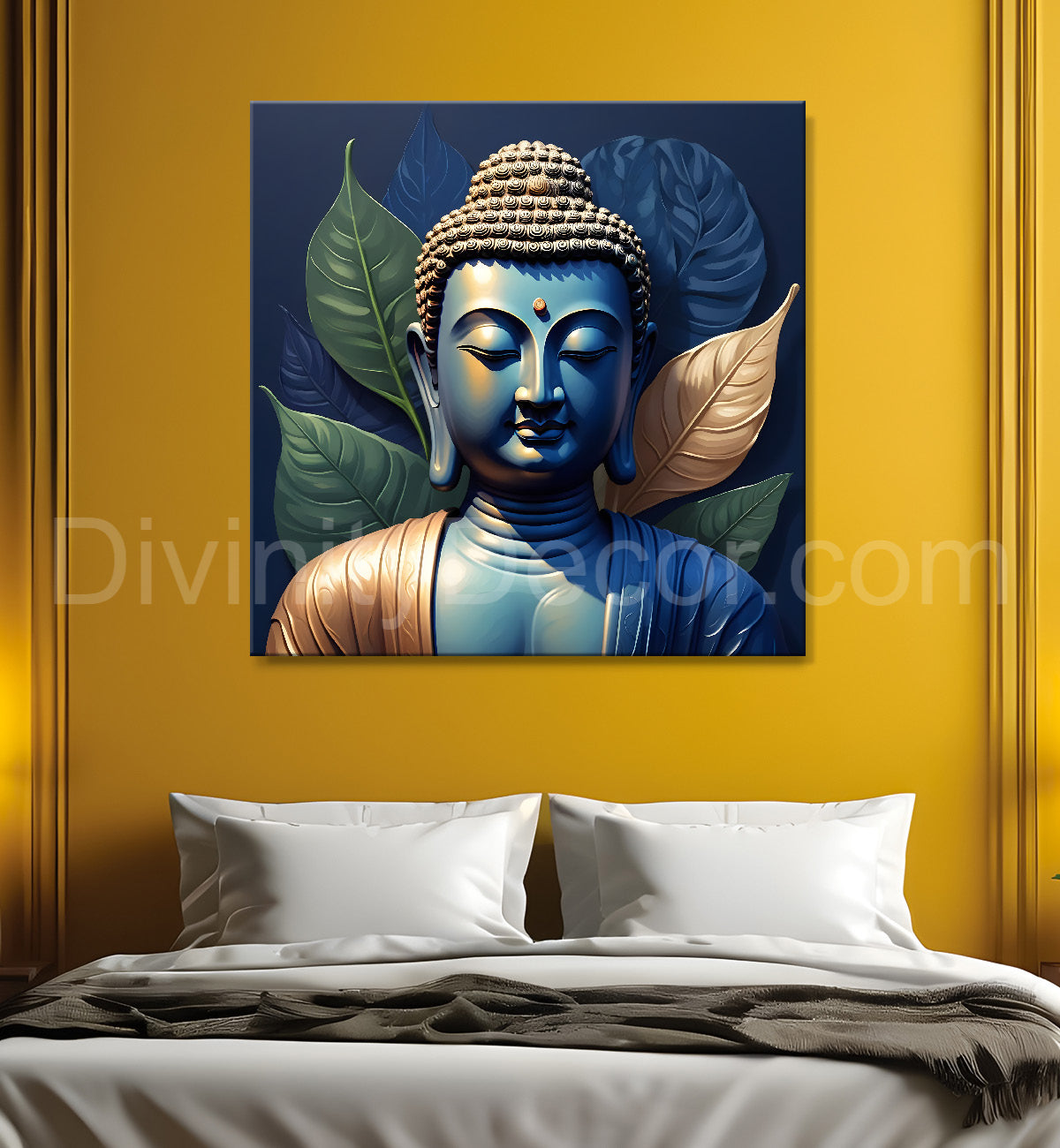 Blue buddha face in textured background  24x24 inch Buddha-S-197