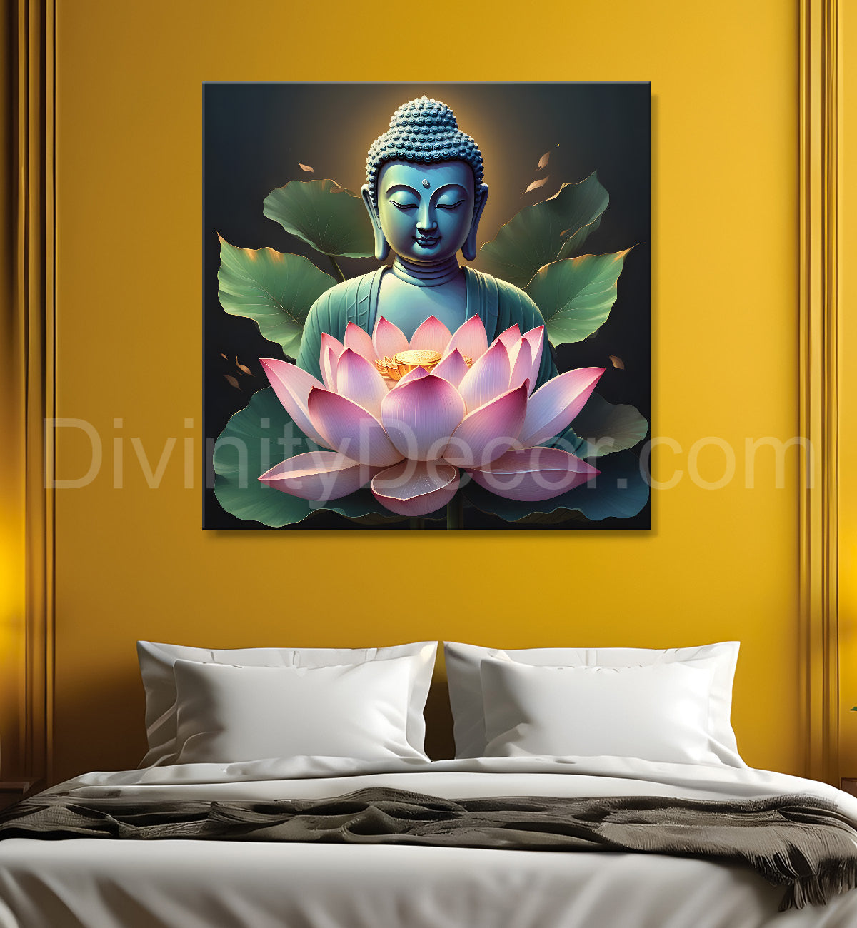Buddha with lotuses in textured background 24x24 inch Buddha-S-199