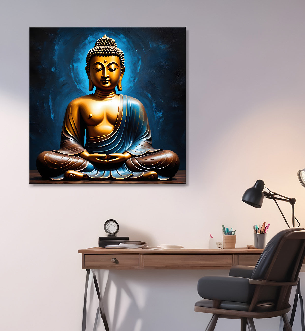 Golden Buddha with Dark Blue Background painting 24x24 inch Buddha-S-12