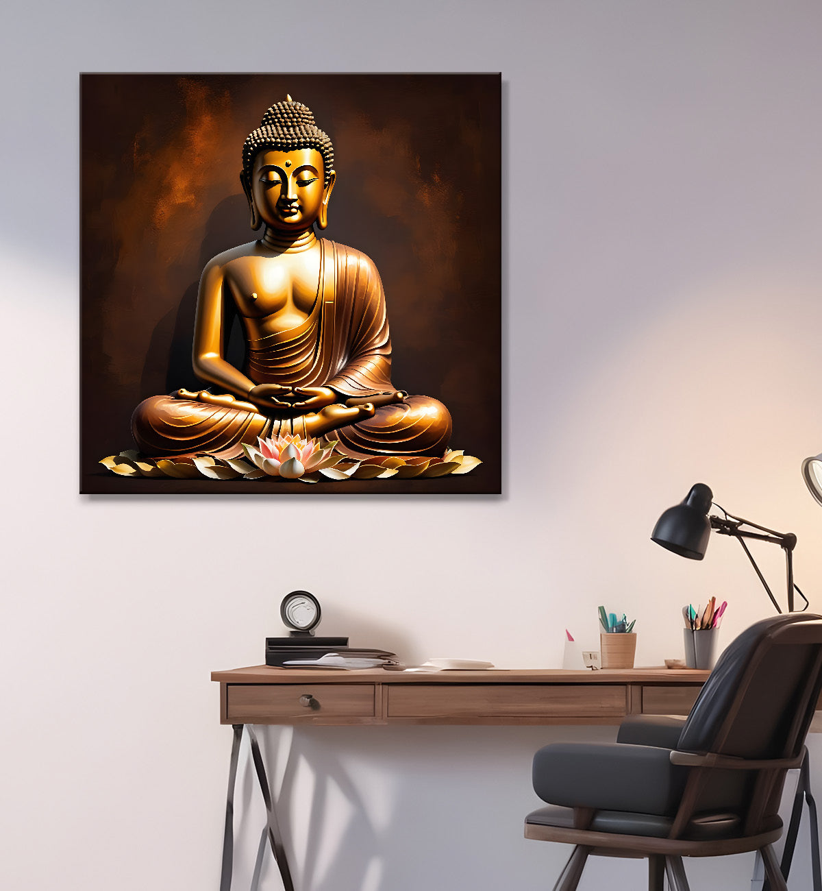 Golden Buddha with Dark brown Background painting 24x24 inch Buddha-S-13