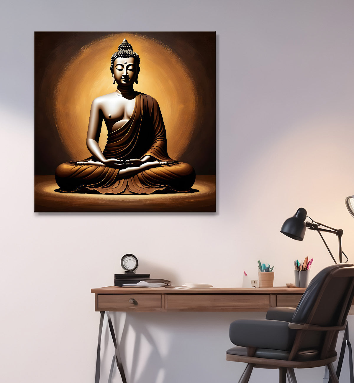 Golden Buddha with Dark brown Background painting 24x24 inch Buddha-S-15
