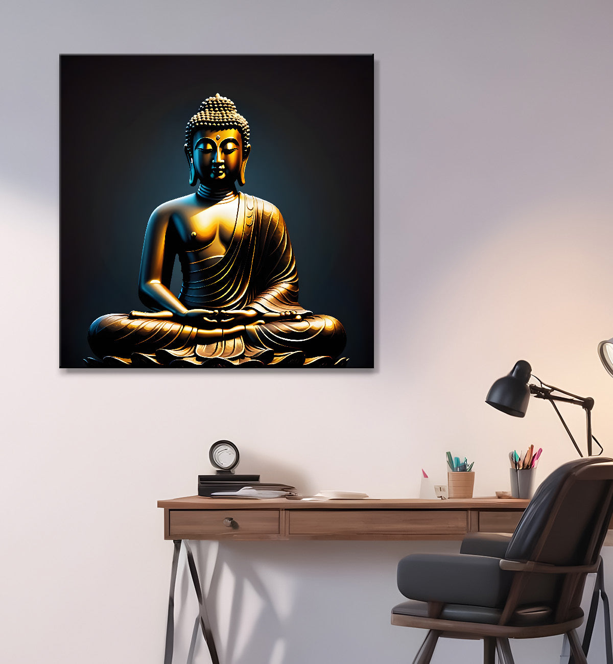 Golden Buddha with Dark Blue Background painting 24x24 inch Buddha-S-16