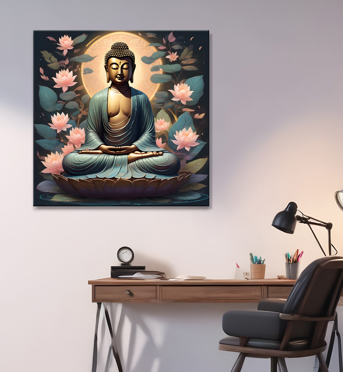 Pestal color buddha painting with lotus flower 24x24 inch Buddha-S-17