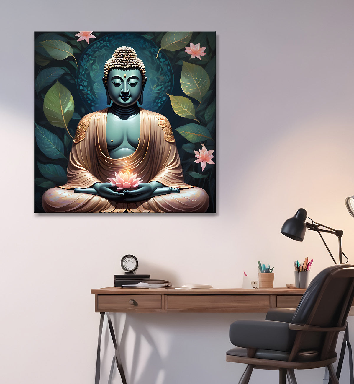 Pestal color buddha painting with lotus flower 24x24 inch Buddha-S-18