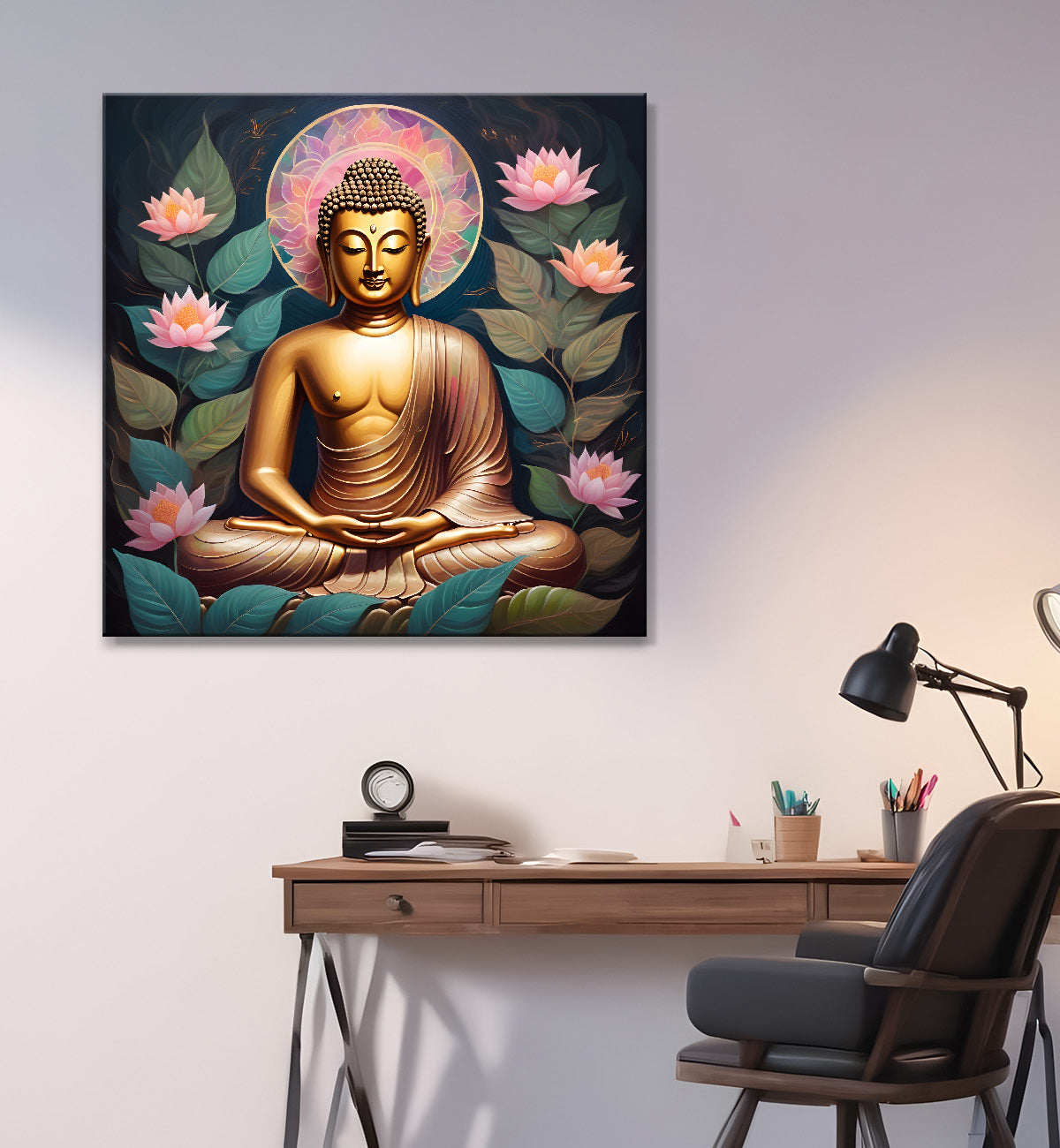 Pestal color buddha painting with lotus flower 24x24 inch Buddha-S-19