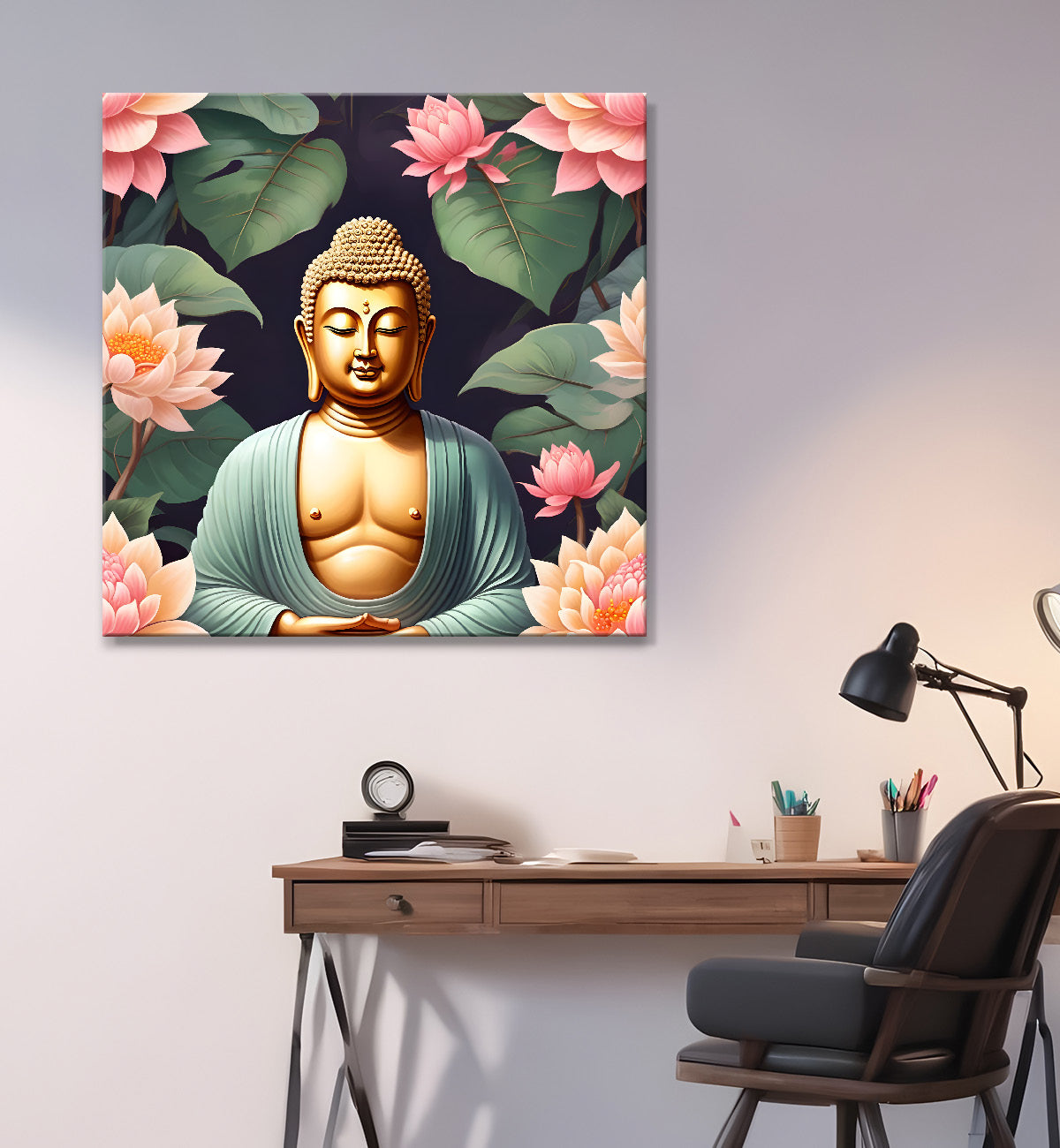 Pestal color buddha painting with lotus flower 24x24 inch Buddha-S-20