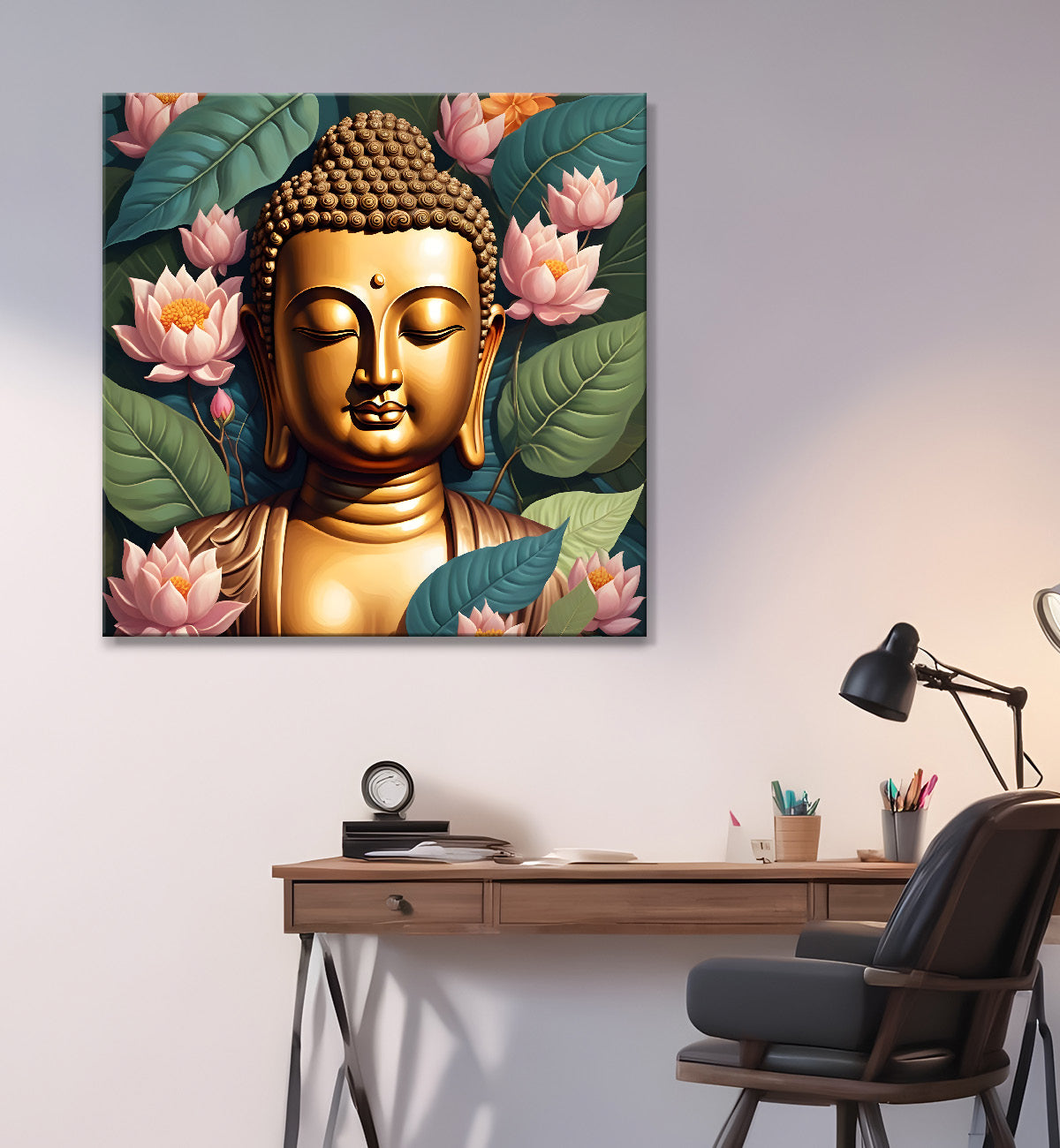 Pestal color buddha painting with lotus flower 24x24 inch Buddha-S-21