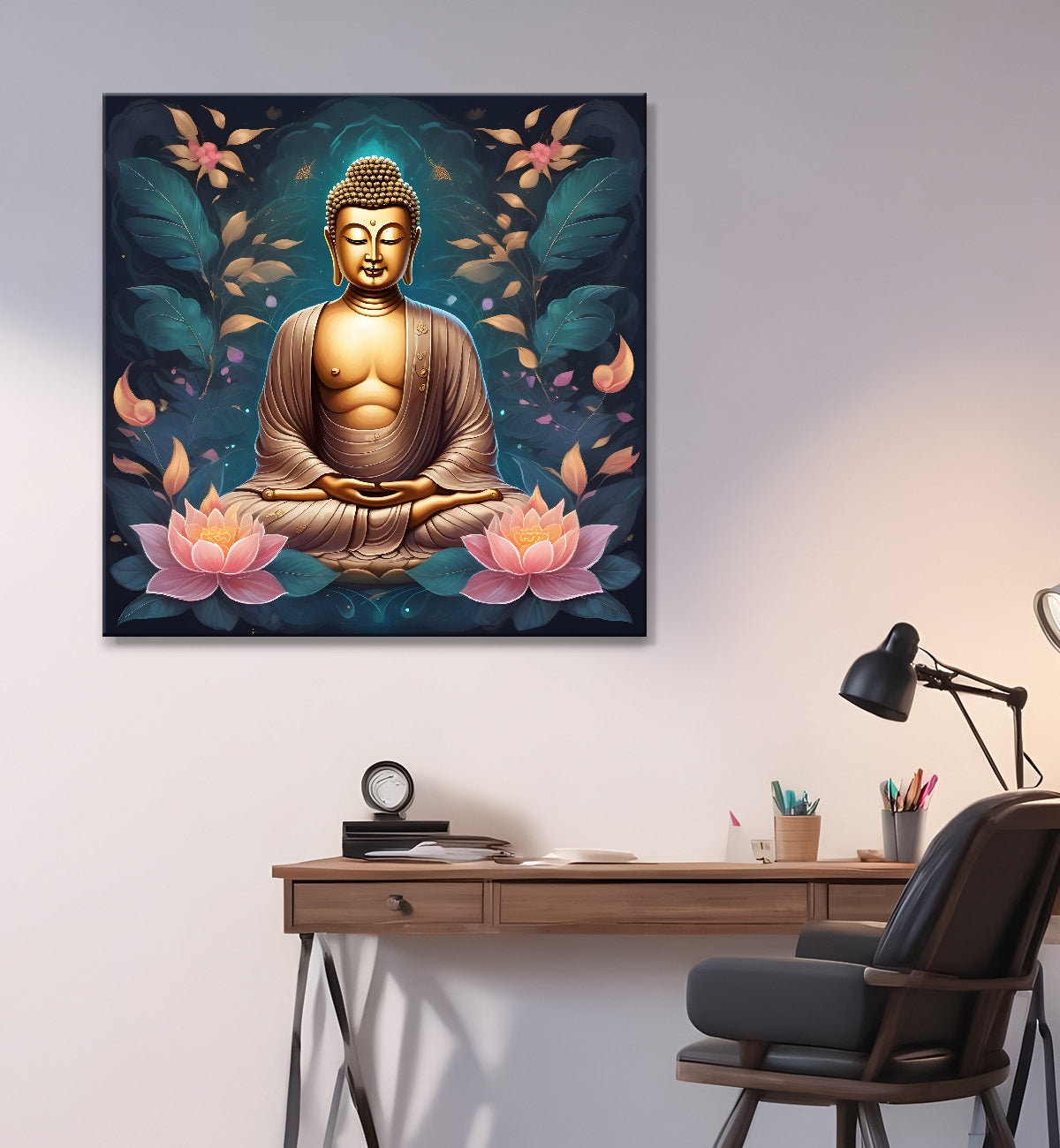 Pestal color buddha painting with lotus flower 24x24 inch Buddha-S-22
