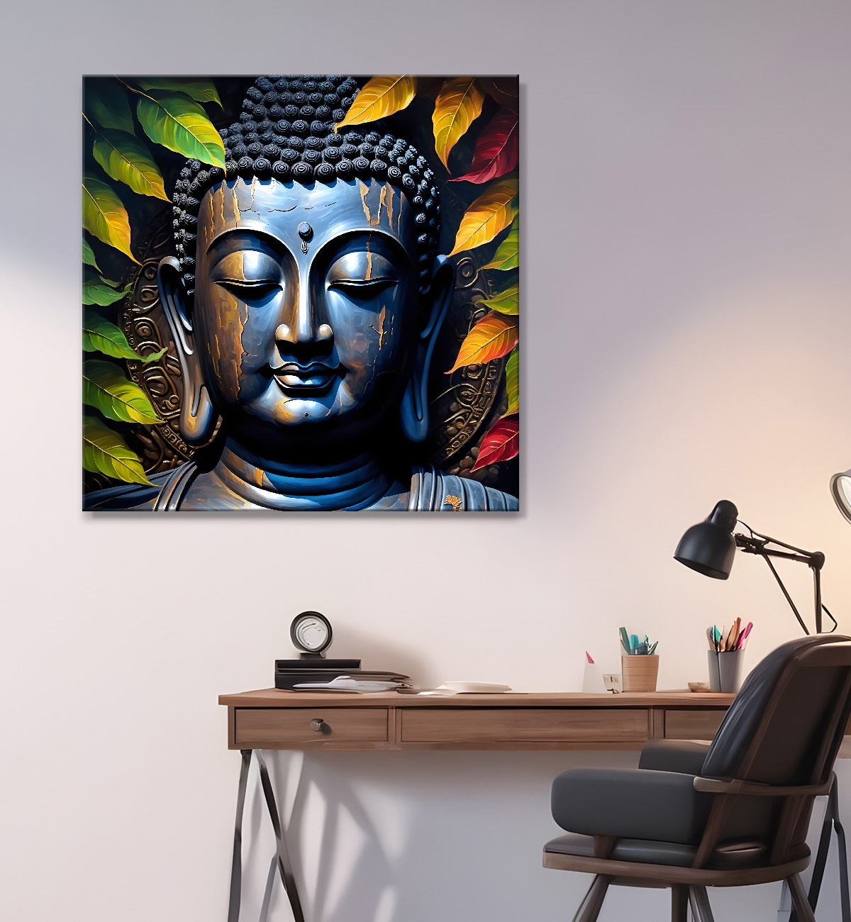Golden Buddha Painting with leaf 24x24 inch Buddha-S-28