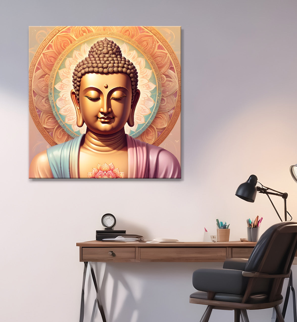 Pestal color buddha painting with floral mandala 24x24 inch Buddha-S-31