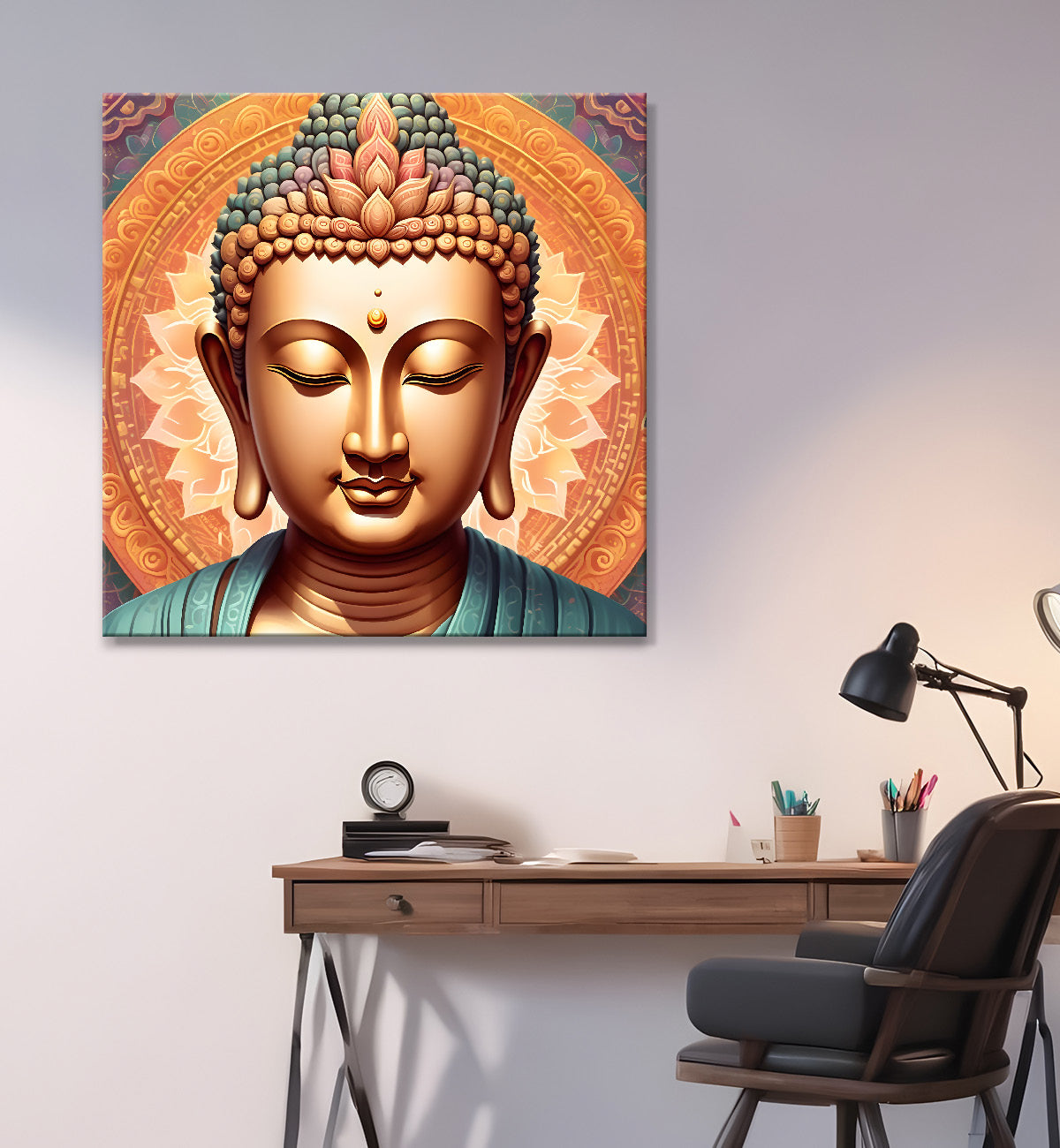 Pestal color buddha painting with floral mandala 24x24 inch Buddha-S-32