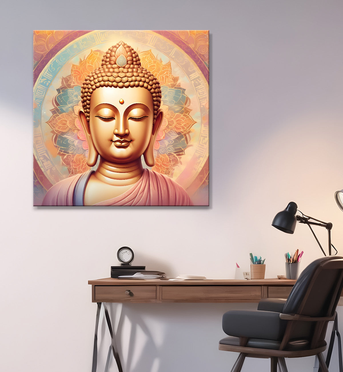Pestal color buddha painting with floral mandala 24x24 inch Buddha-S-33