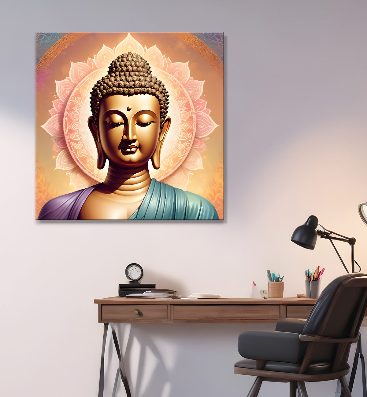 Pestal color buddha painting with floral mandala 24x24 inch Buddha-S-34
