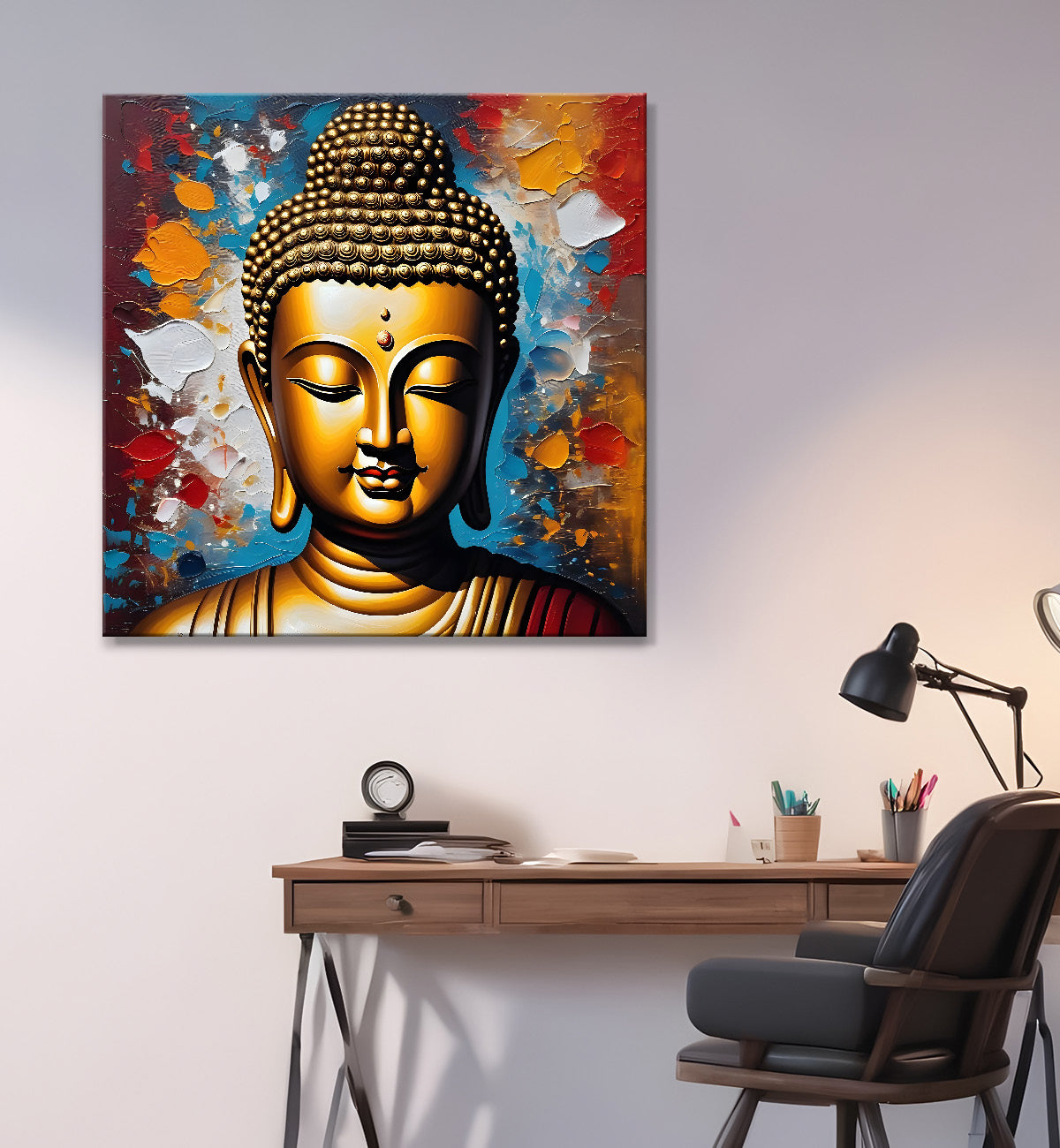 Golden Buddha Painting with textured color 24x24 inch Buddha-S-35