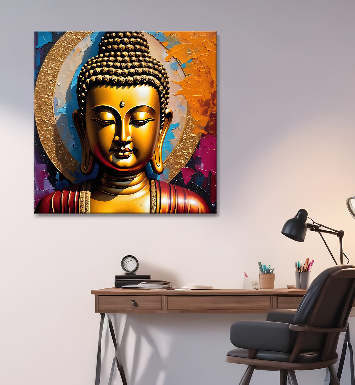 Golden Buddha Painting with textured color 24x24 inch Buddha-S-36