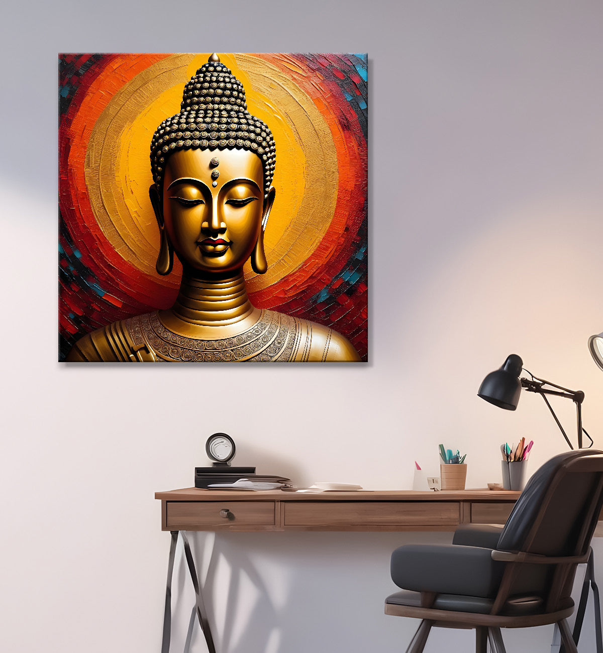 Golden Buddha Painting with textured color 24x24 inch Buddha-S-38