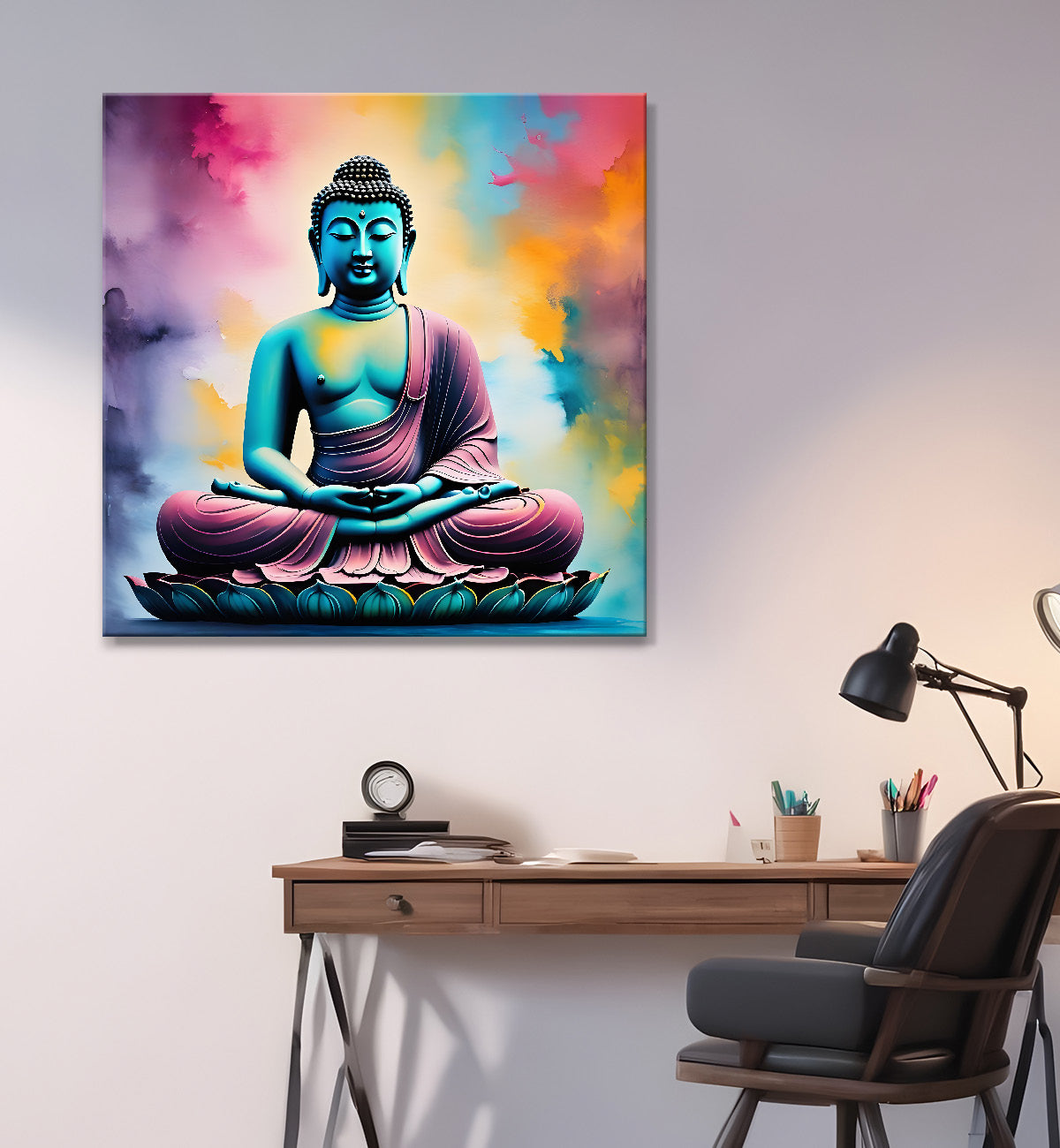 Buddha Painting vibrant water color 24x24 inch Buddha-S-39