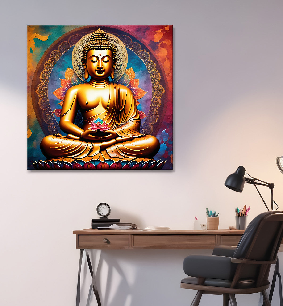 Golden Buddha Painting with textured color 24x24 inch Buddha-S-41